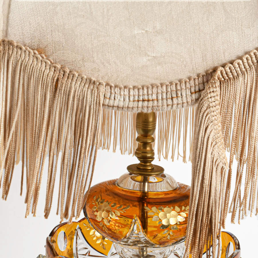 Antique Pair of Bohemian Glass Luster Table Lamps with Shades-5