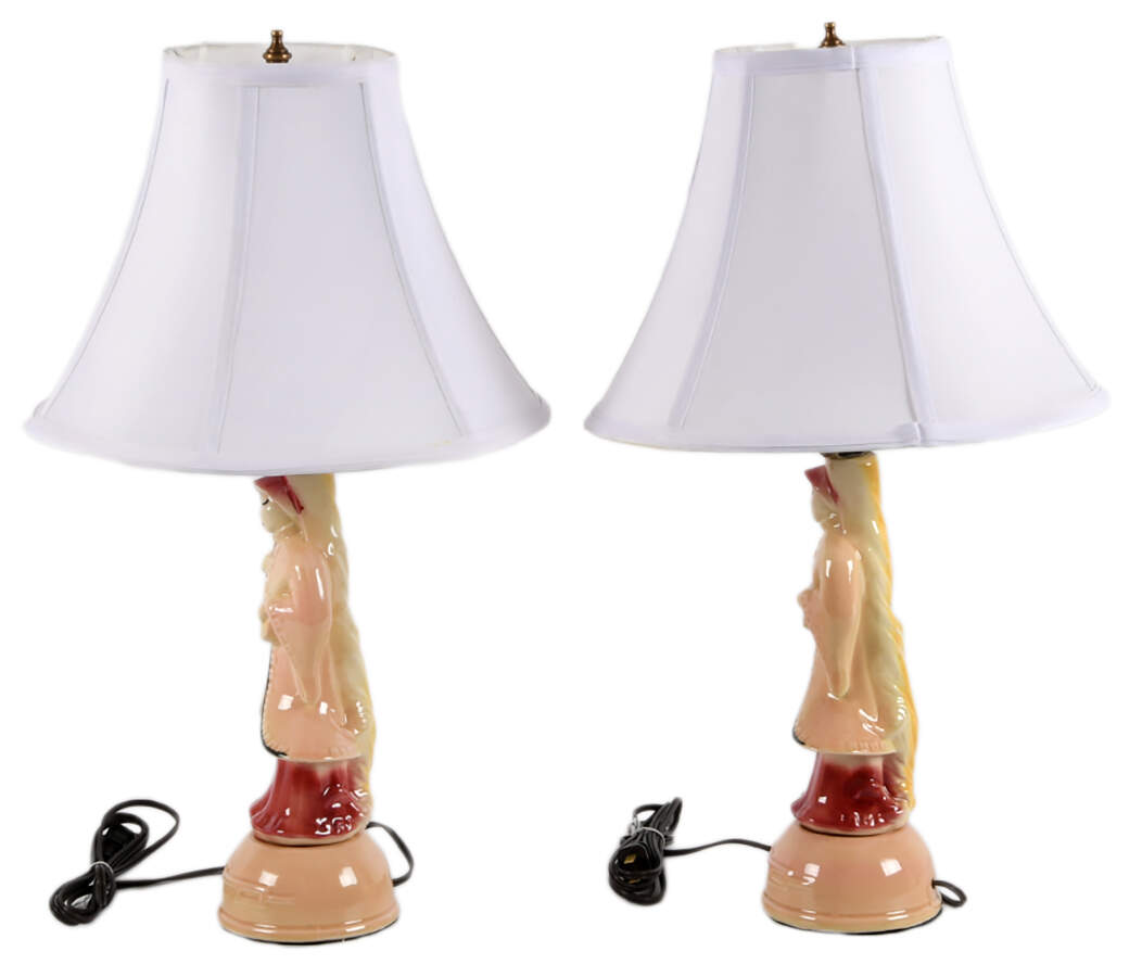 Pair of Mid-Century Asian Figural Table Lamps-4