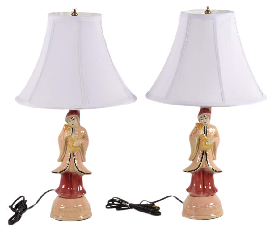 Pair of Mid-Century Asian Figural Table Lamps-1