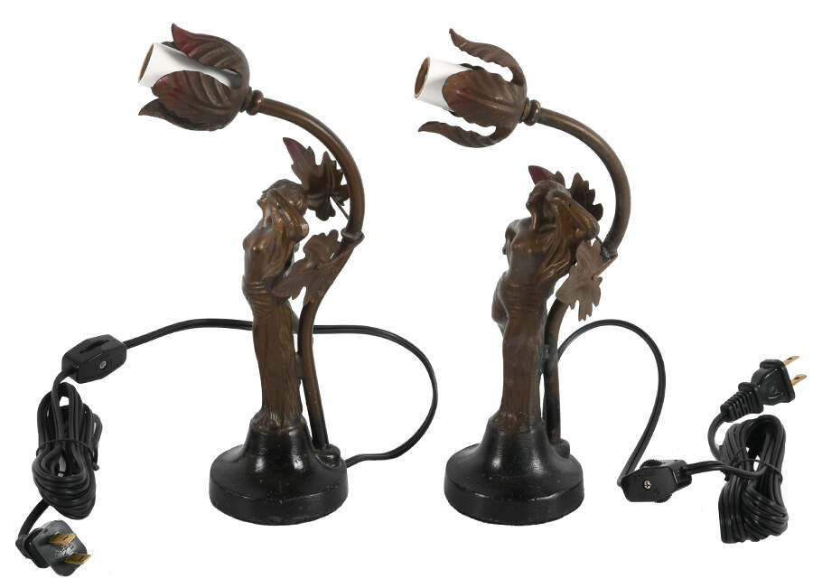 Pair of Art Nouveau Figural Lady Lamps-2