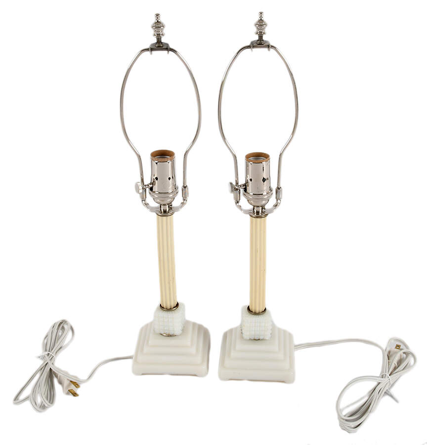 Pair of Art Deco Milk Glass Boudoir Lamps-1