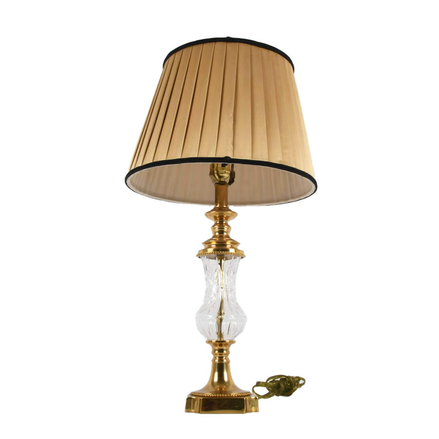 Large Brass and Crystal Table Lamp-4