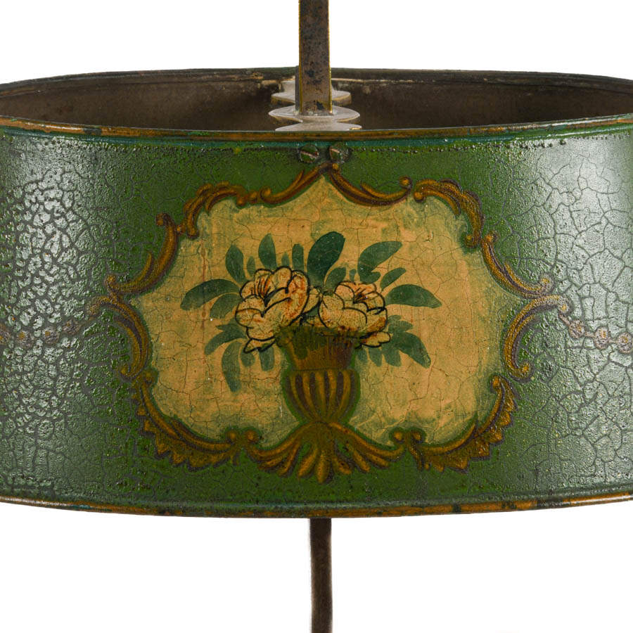 French Bouillote Table Lamp with Tole Painted Shade-3