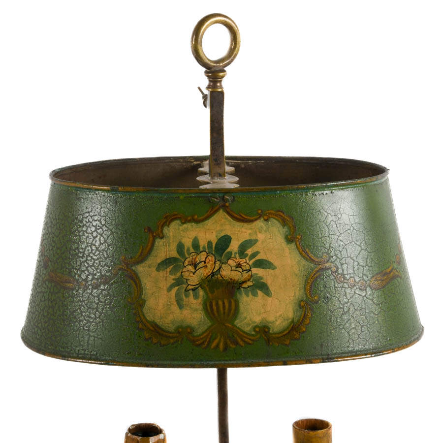 French Bouillote Table Lamp with Tole Painted Shade-2