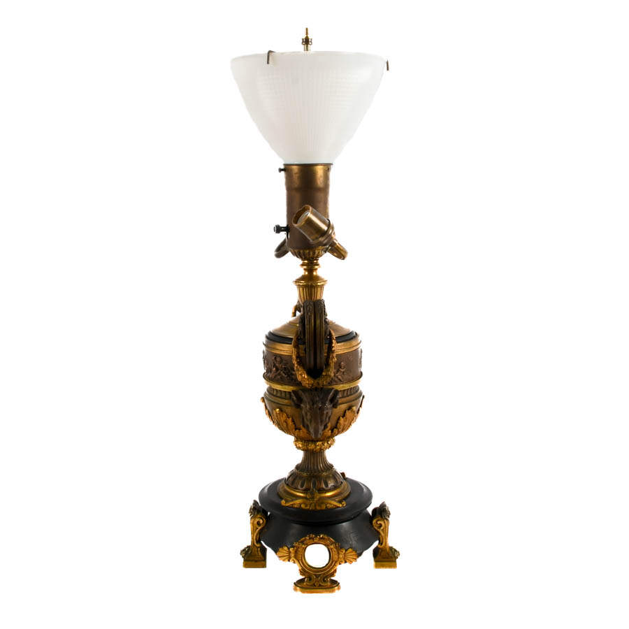 Antique French Classical Mounted Rams' Head Table Lamp-7