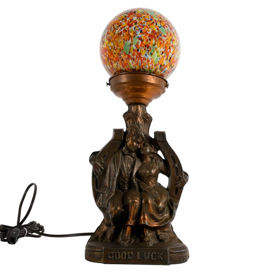 Art Deco Cast Metal Figural Couple Table Lamp-8