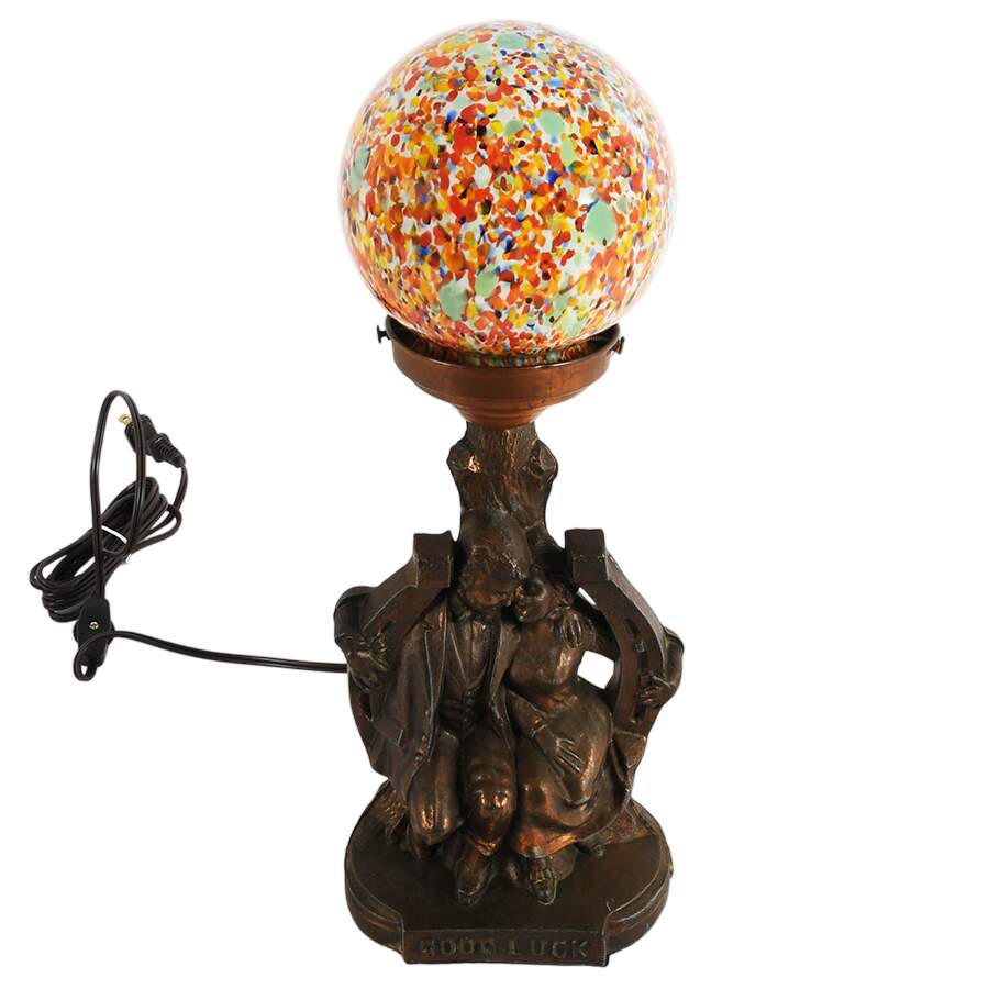 Art Deco Cast Metal Figural Couple Table Lamp-7