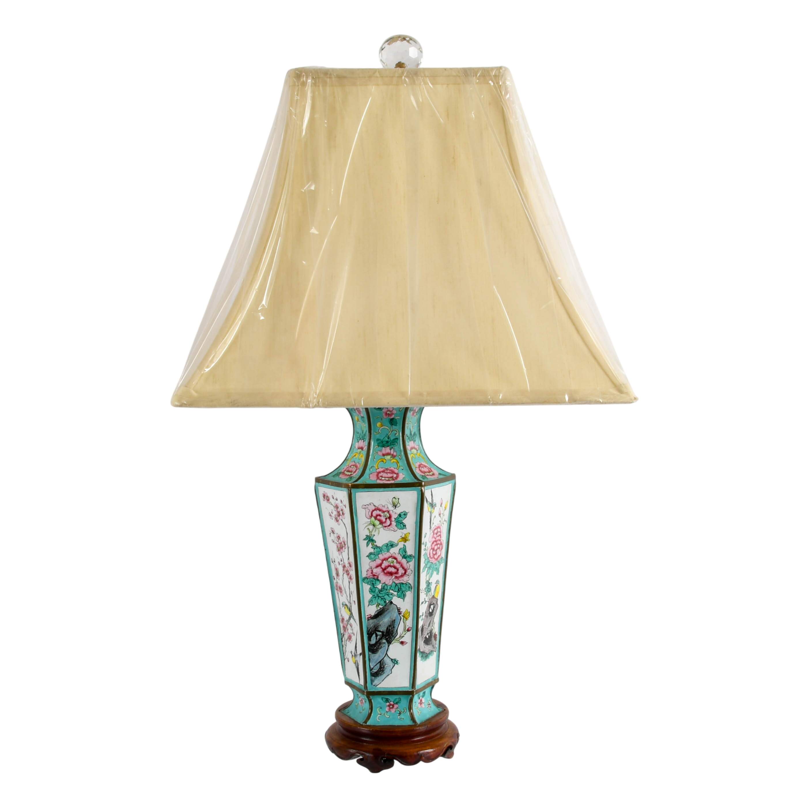 Chinese Hexagon Floral Enamel Lamp-1