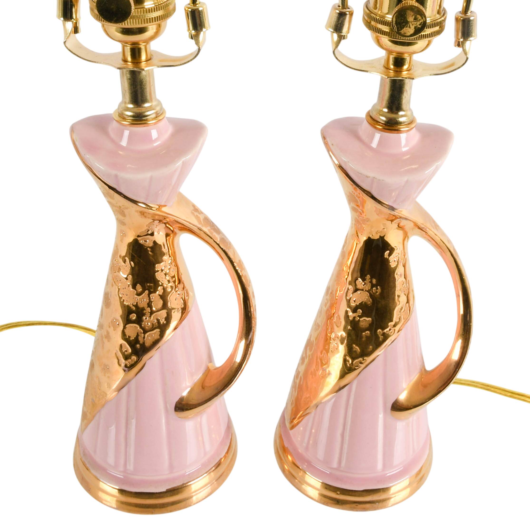 Pair of Mid-Century Modern Pink and Gold Boudoir Table Lamps-3