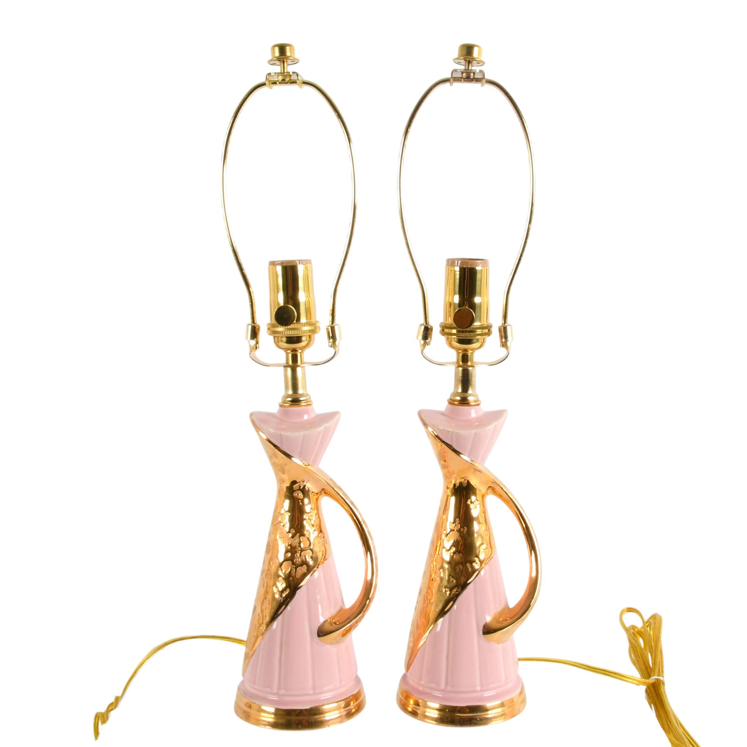 Pair of Mid-Century Modern Pink and Gold Boudoir Table Lamps-1