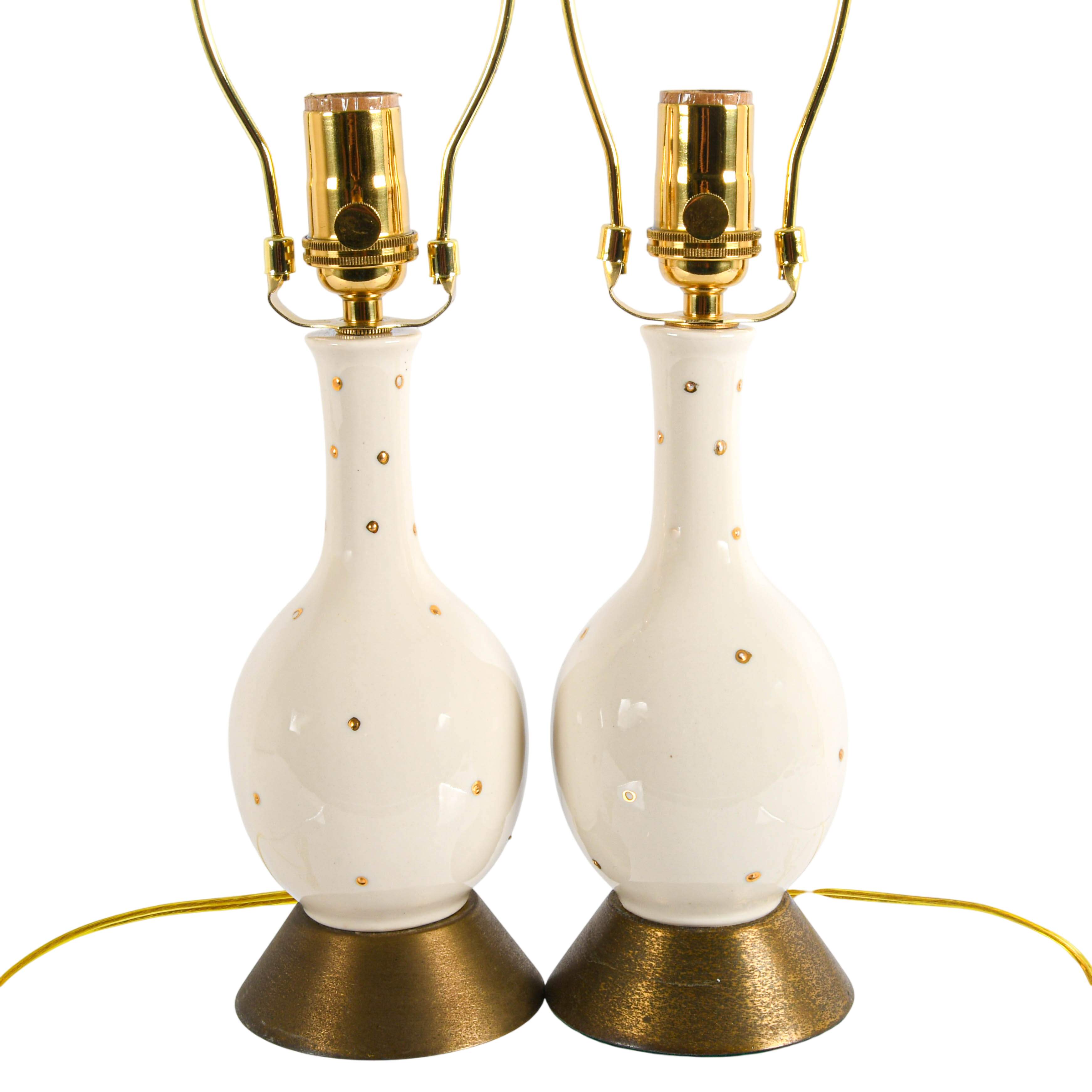 Pair of Mid-Century Modern White and Gold Boudoir Table Lamps-4