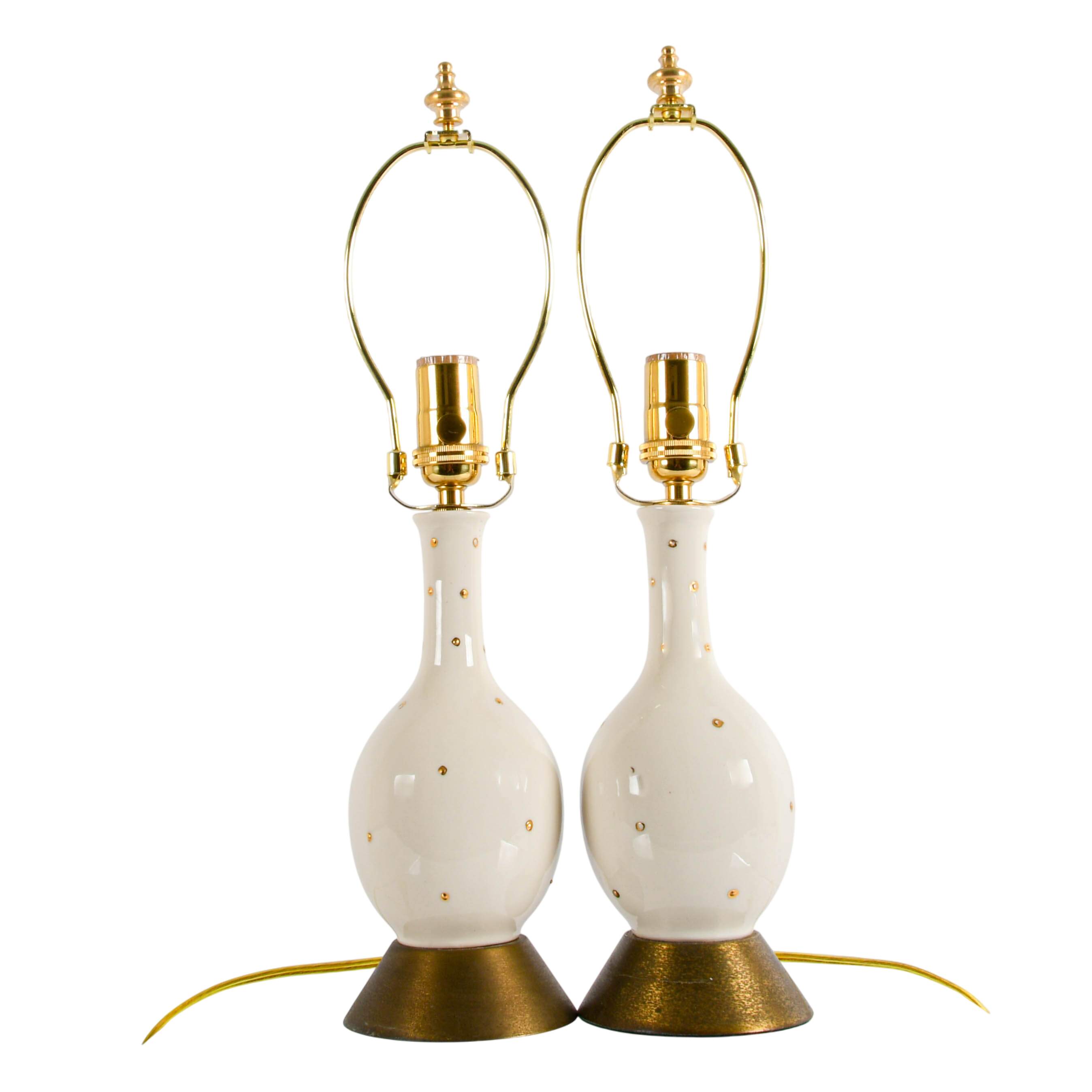 Pair of Mid-Century Modern White and Gold Boudoir Table Lamps-2