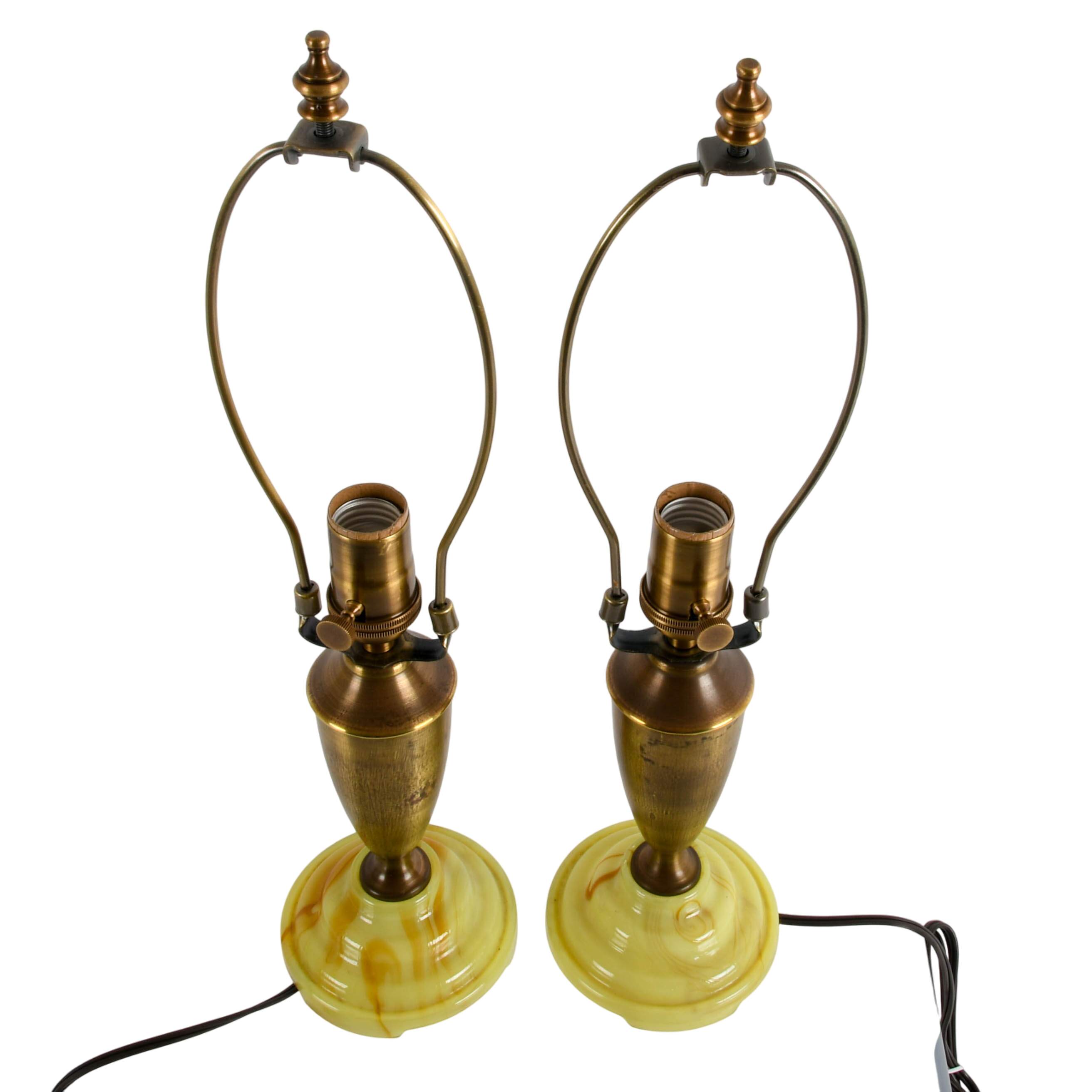 Pair of Art Deco Metal and Agate Glass Boudoir Lamps-5