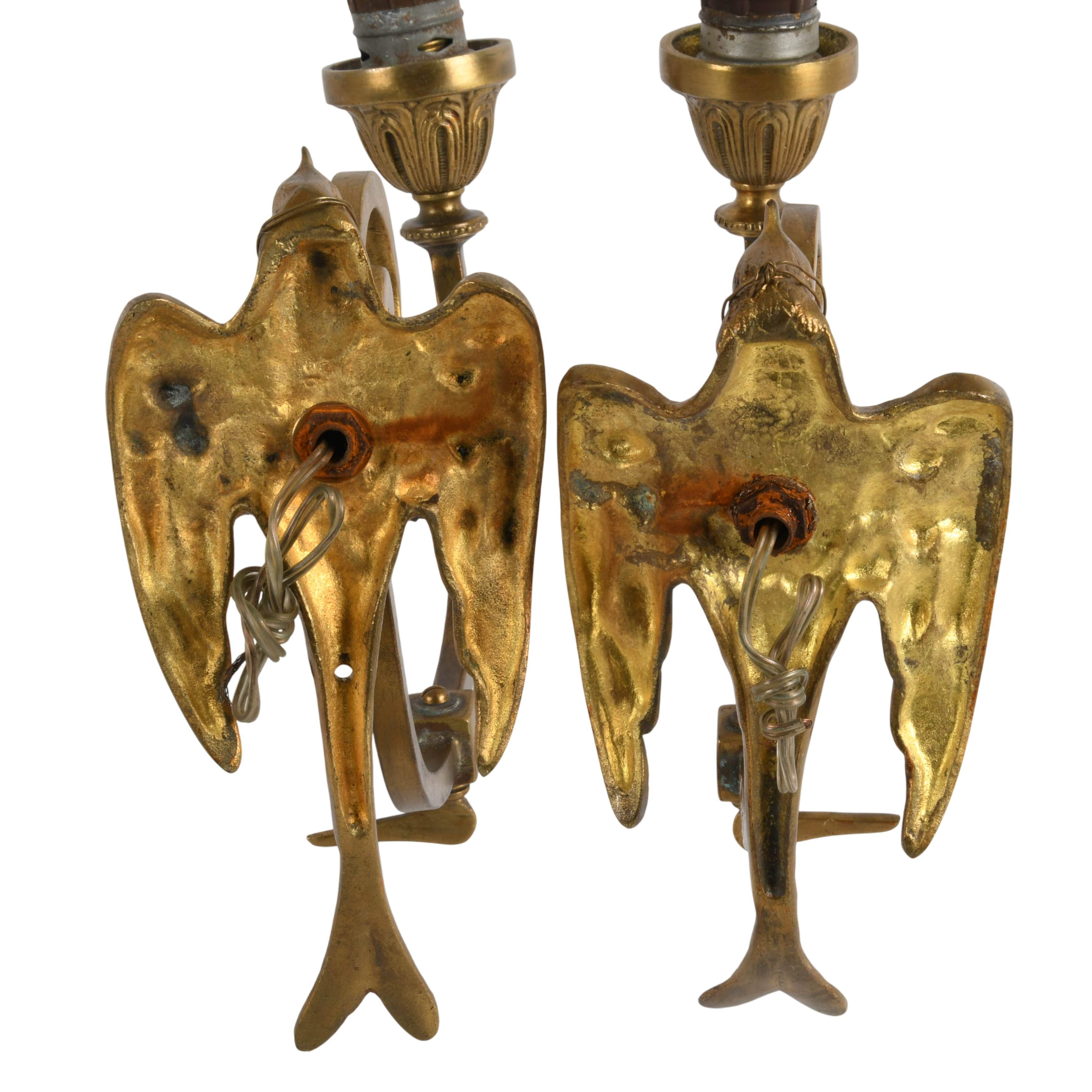 Pair of Antique French Gilded Bronze Phoenix Wall Scones-7