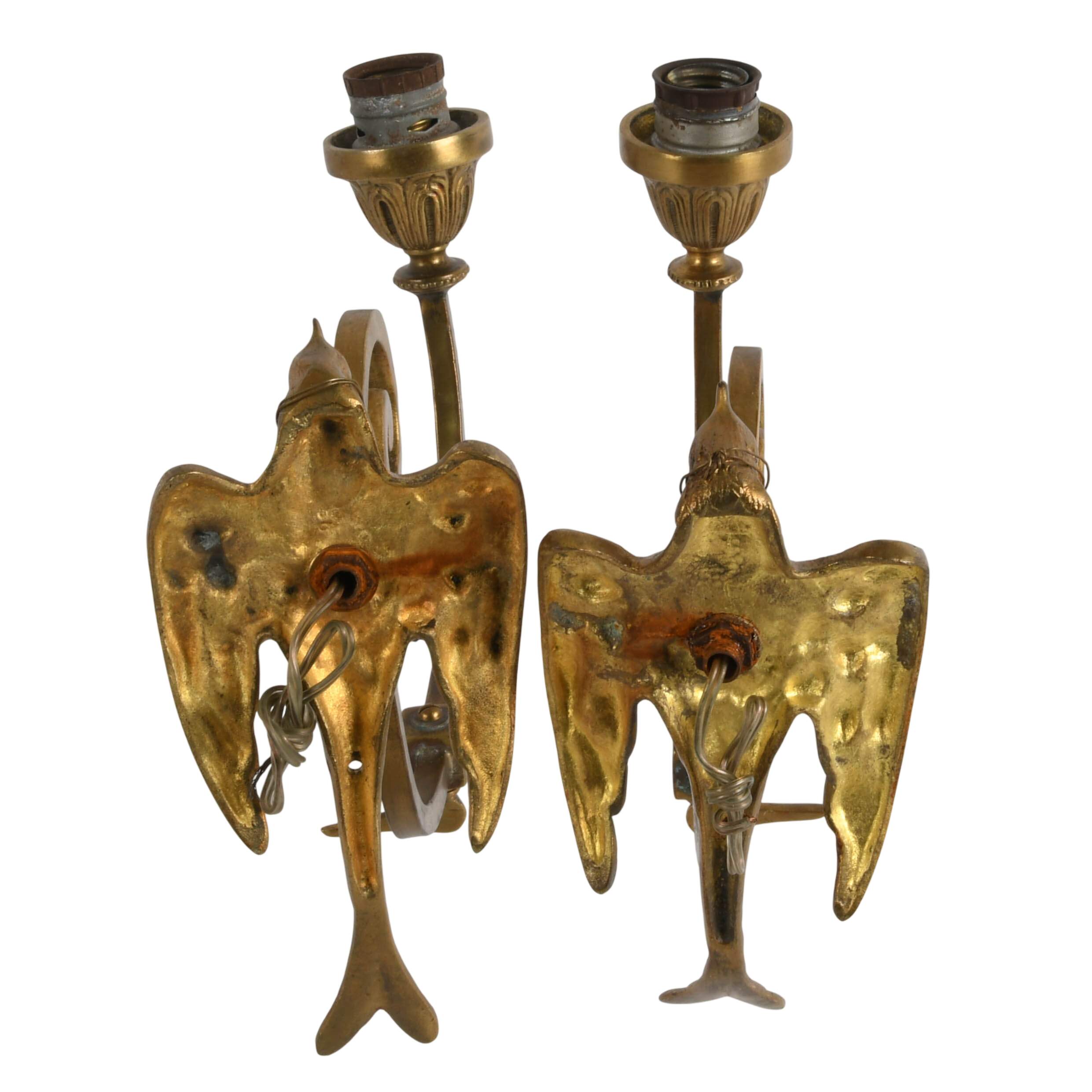 Pair of Antique French Gilded Bronze Phoenix Wall Scones-6