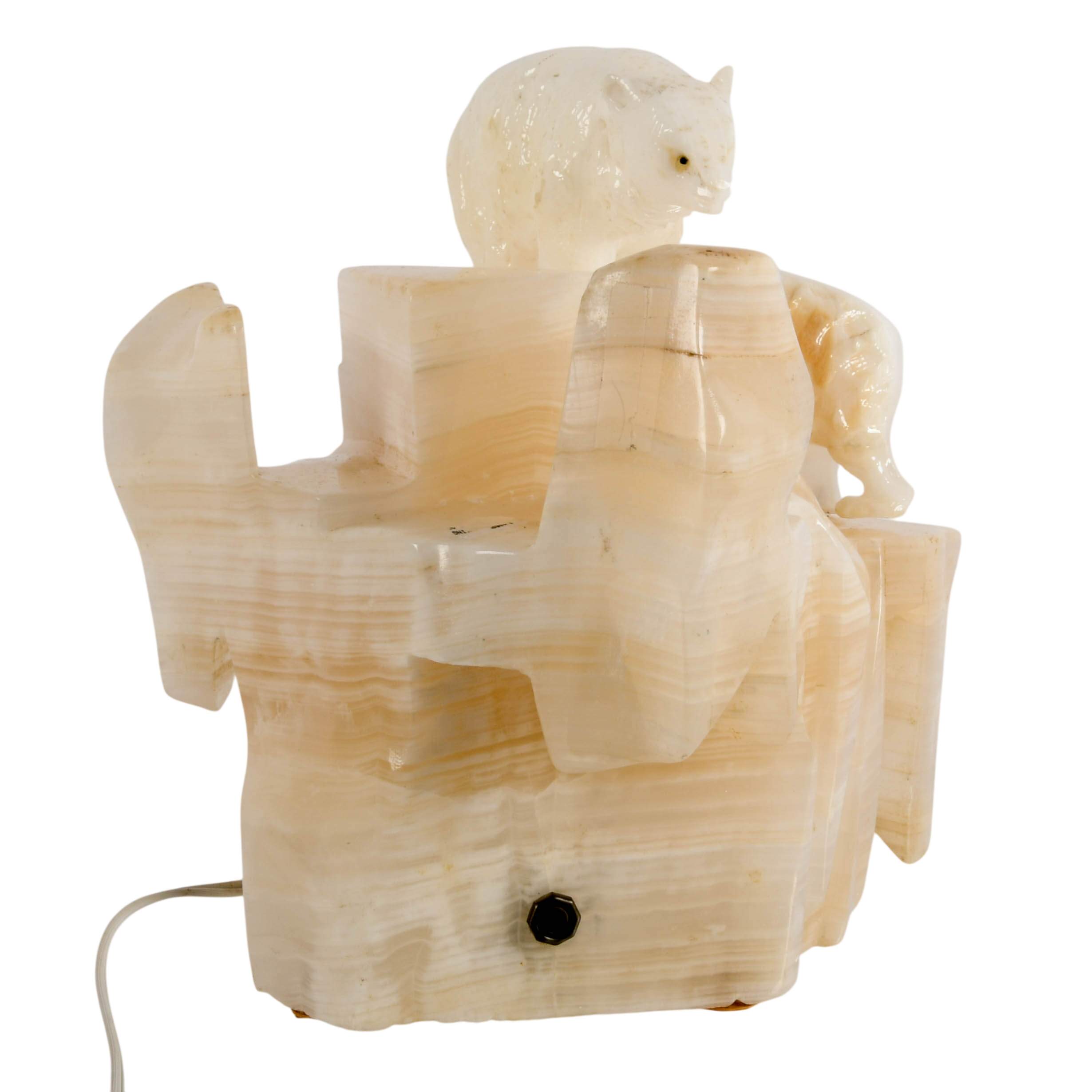 Art Deco Carved Alabaster and Onyx Polar Bear TV Table Lamp-5