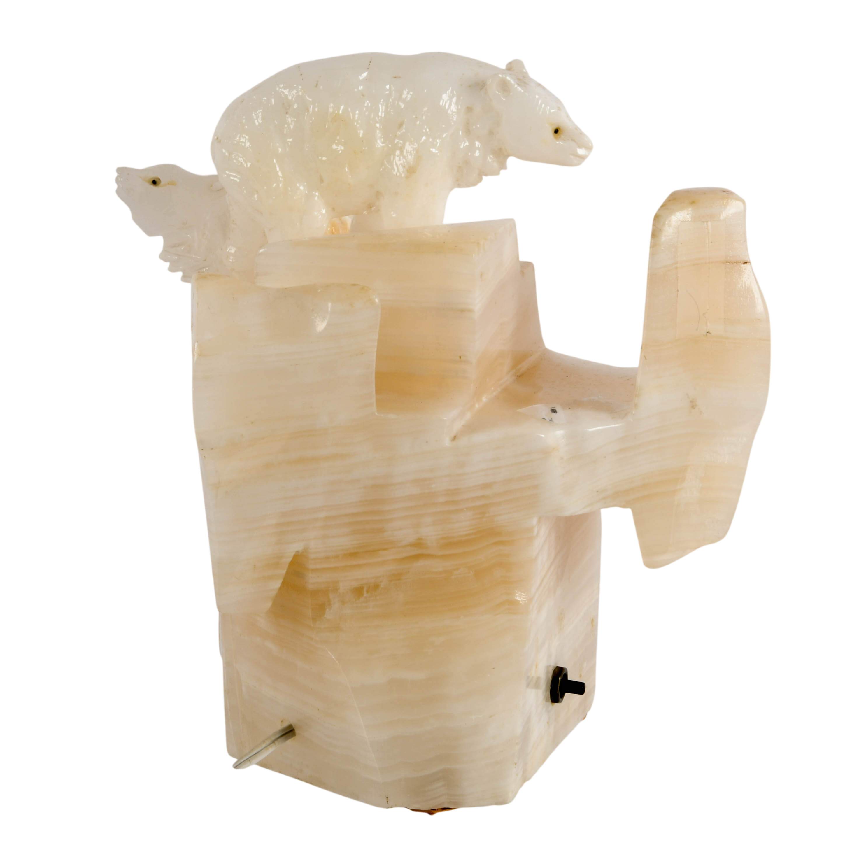Art Deco Carved Alabaster and Onyx Polar Bear TV Table Lamp-4