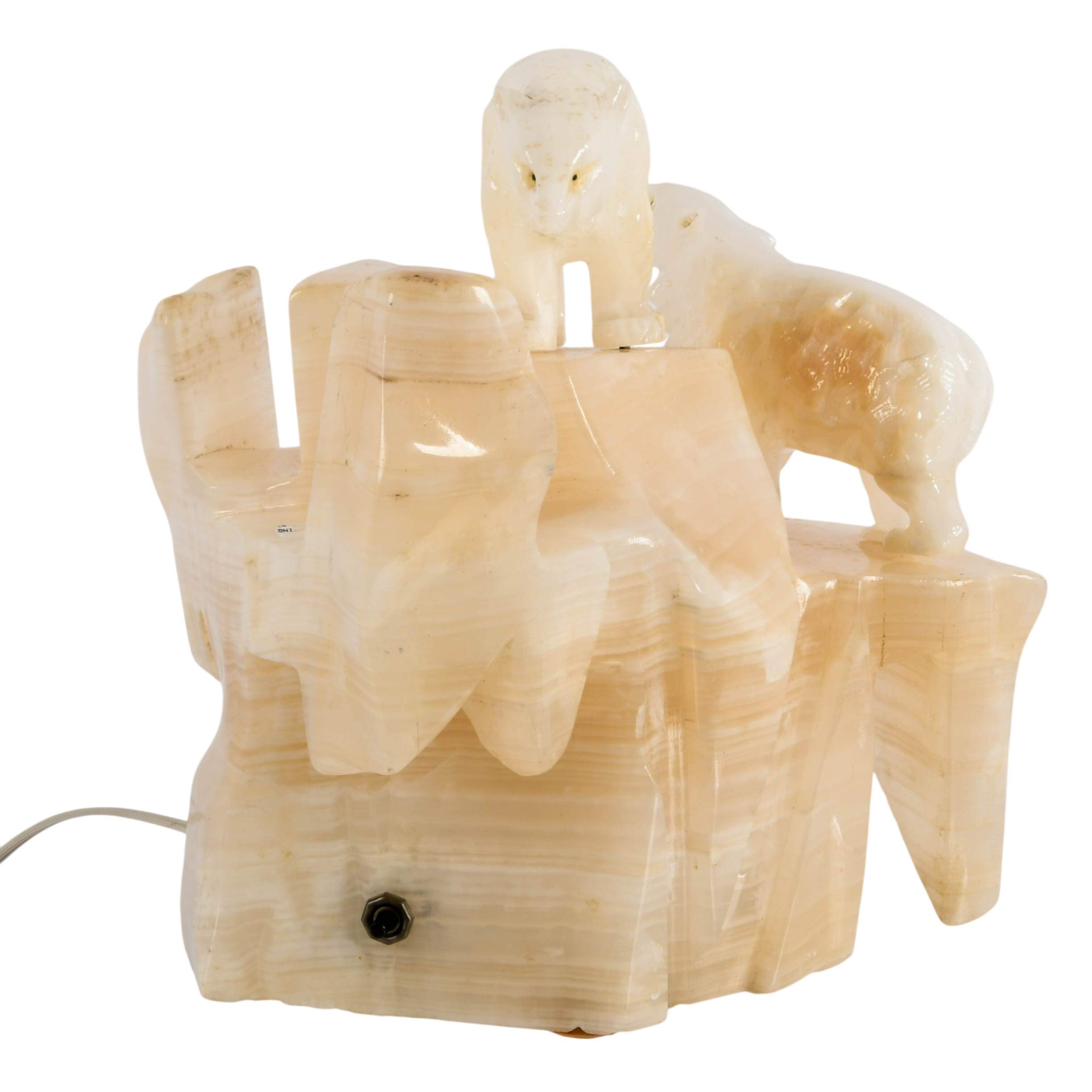 Art Deco Carved Alabaster and Onyx Polar Bear TV Table Lamp-1