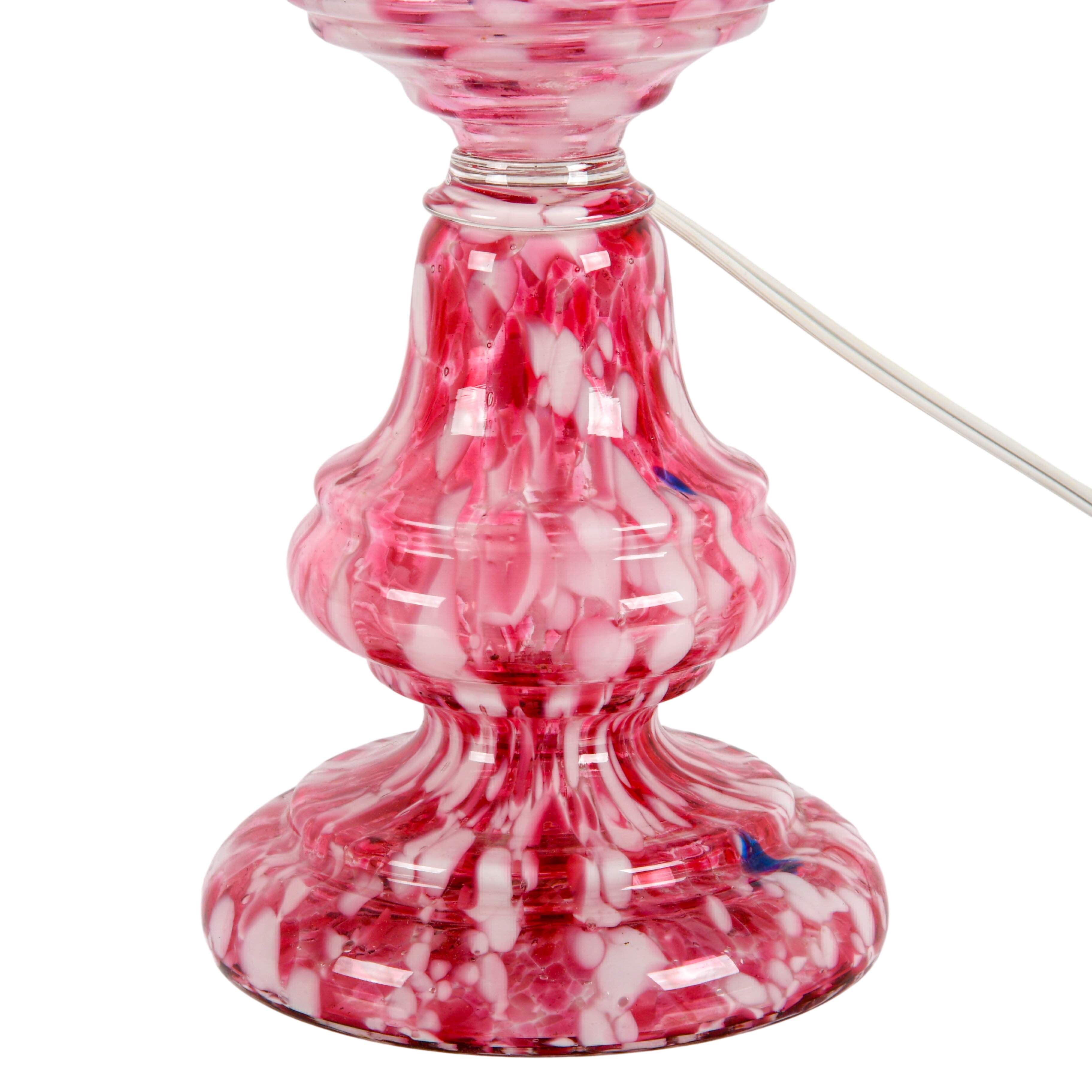 Antique Pink Spatter Glass Converted Oil Lamp-4
