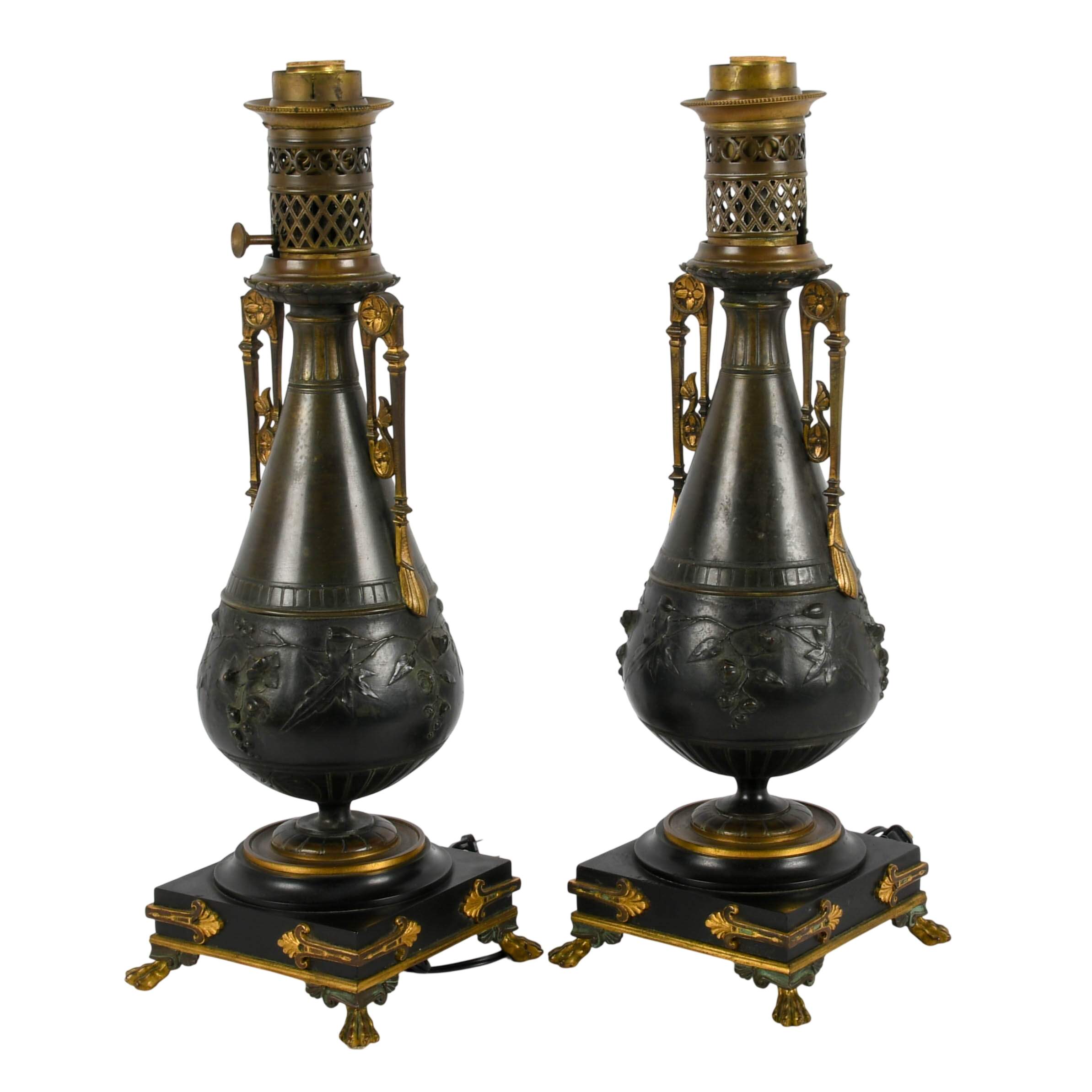 Pair of Bronze Egyptian Revival Table Lamps-6