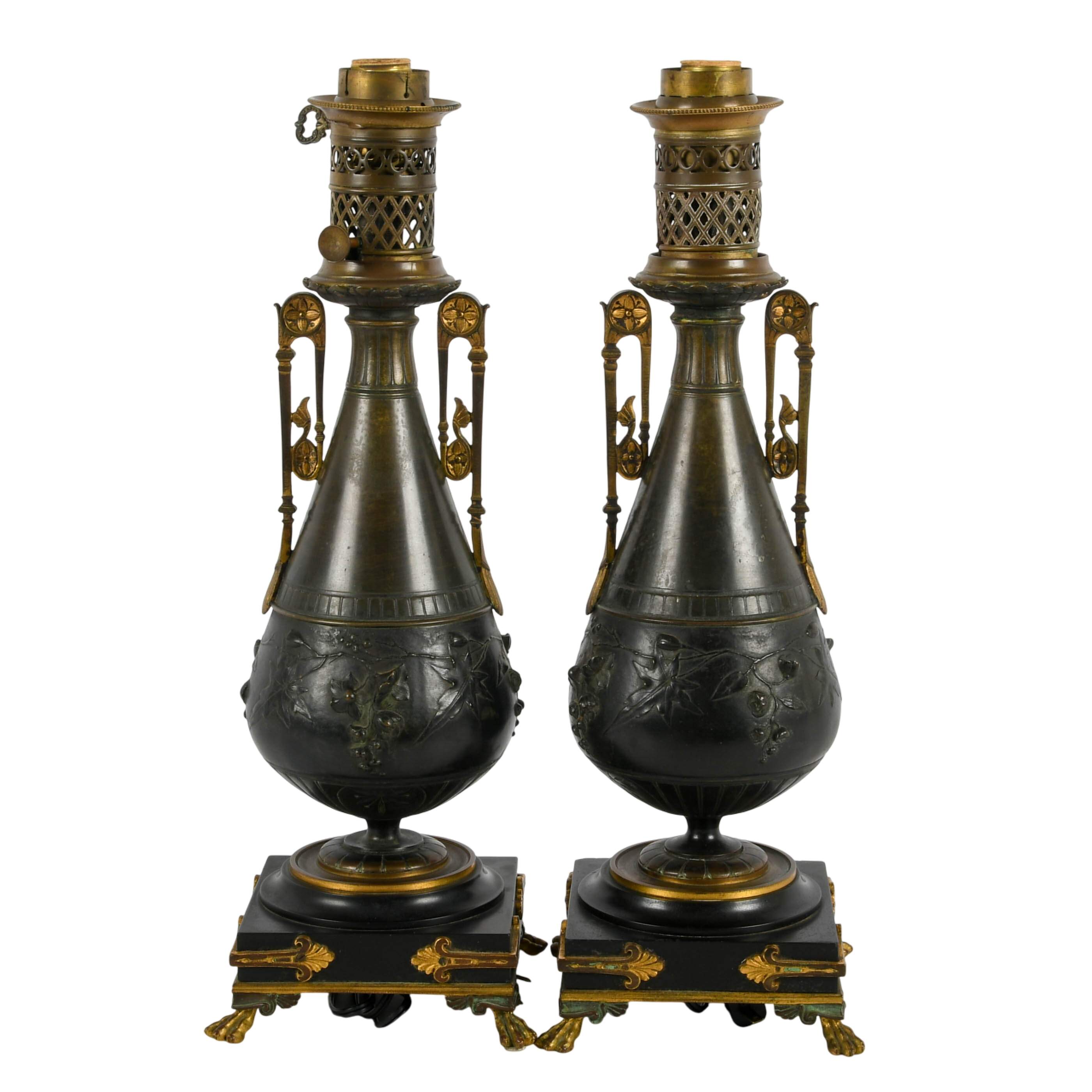 Pair of Bronze Egyptian Revival Table Lamps-1