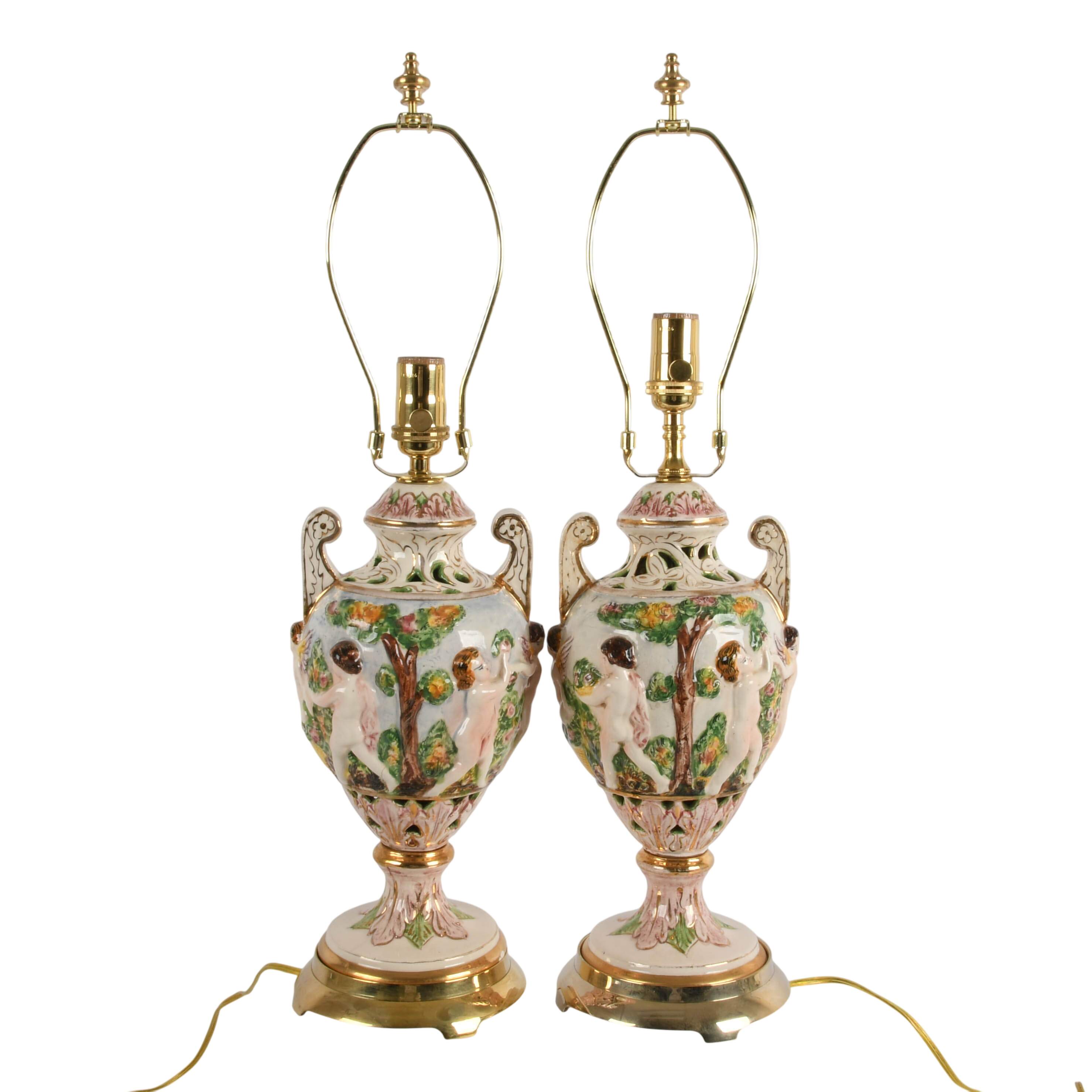 Pair of Porcelain Capodimonte Table Lamps-4
