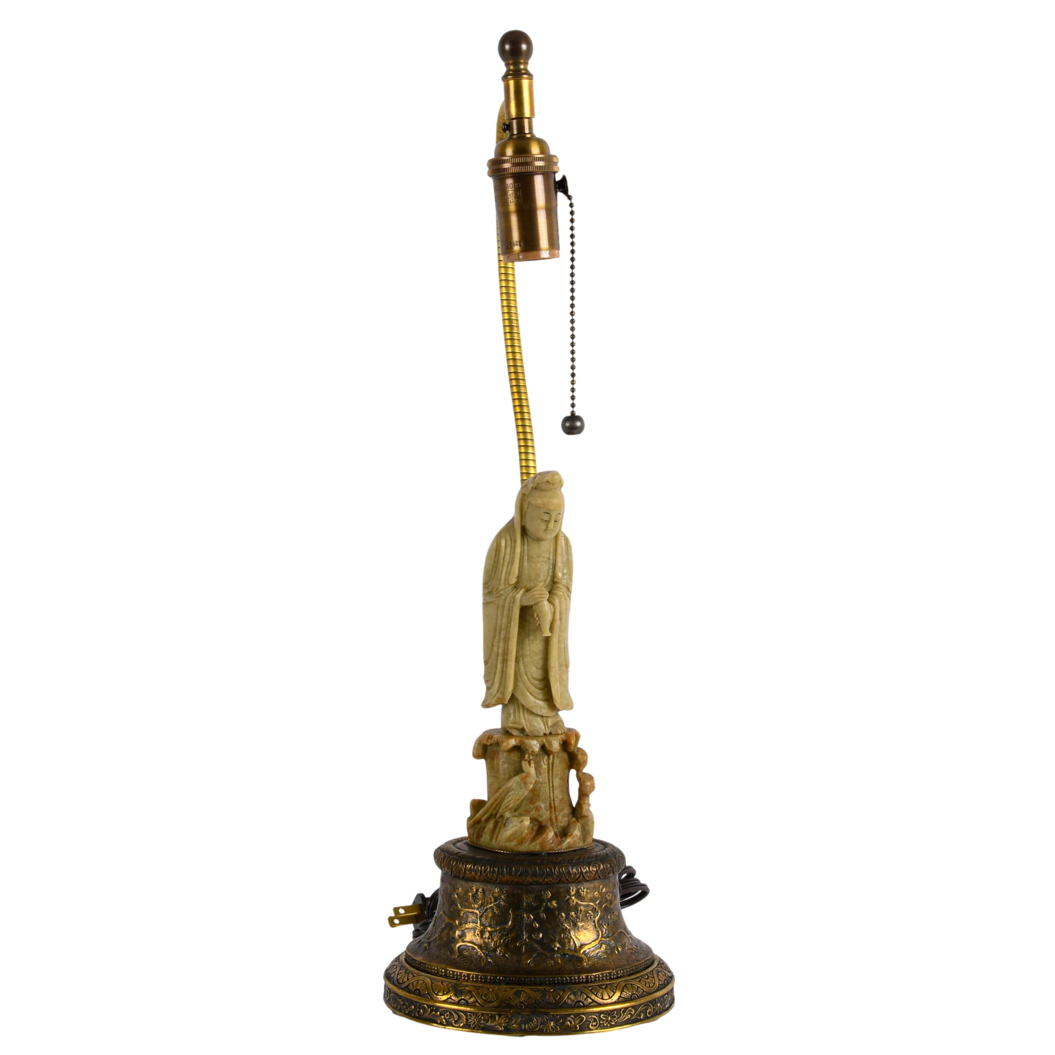 Carved Chinese Soapstone Figural Table Lamp-1
