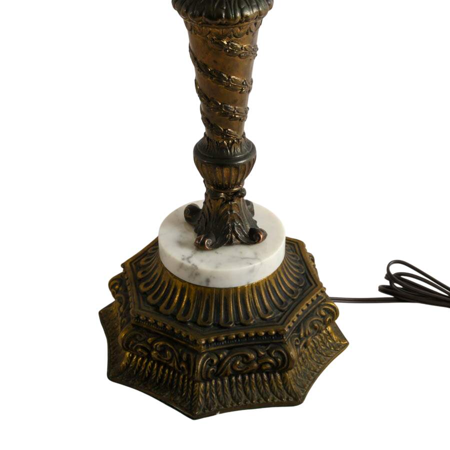 Antique Pair of Hollywood Regency Brass and Marble Table Lamps-6