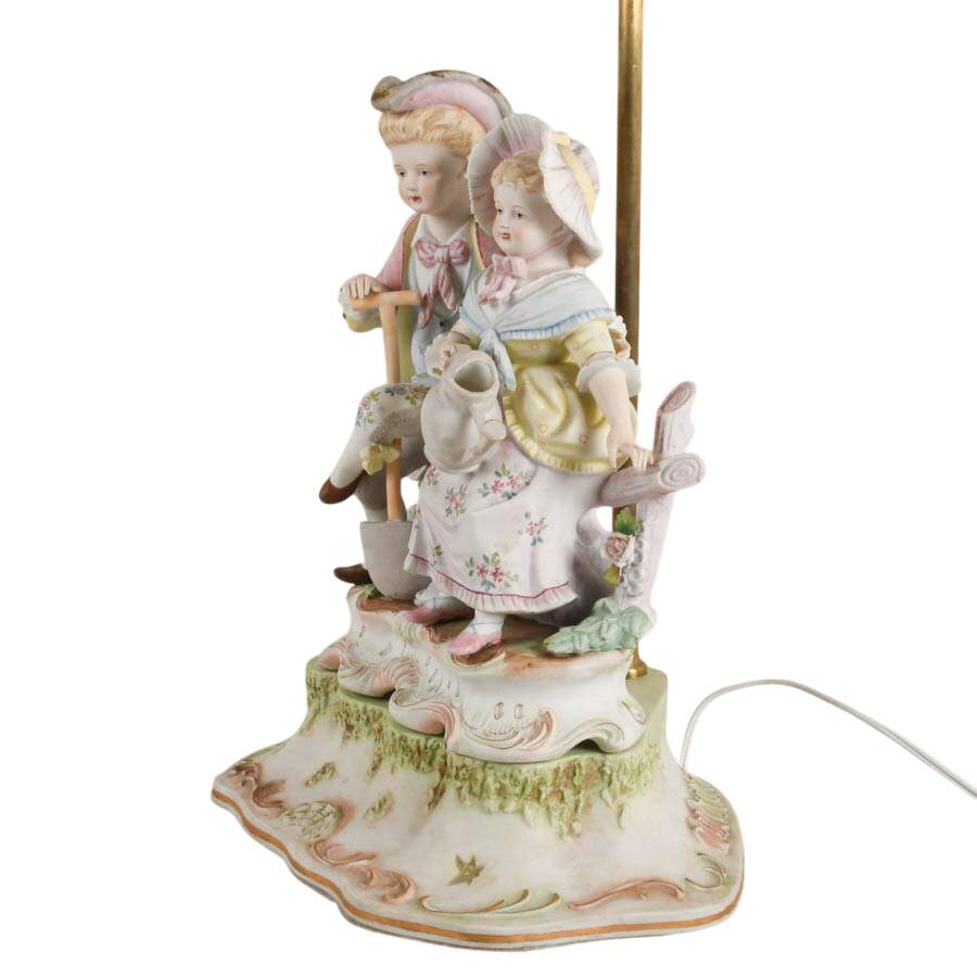 Antique German Rococo-Style Bisque Figural Lamp with Floral Decoration-3