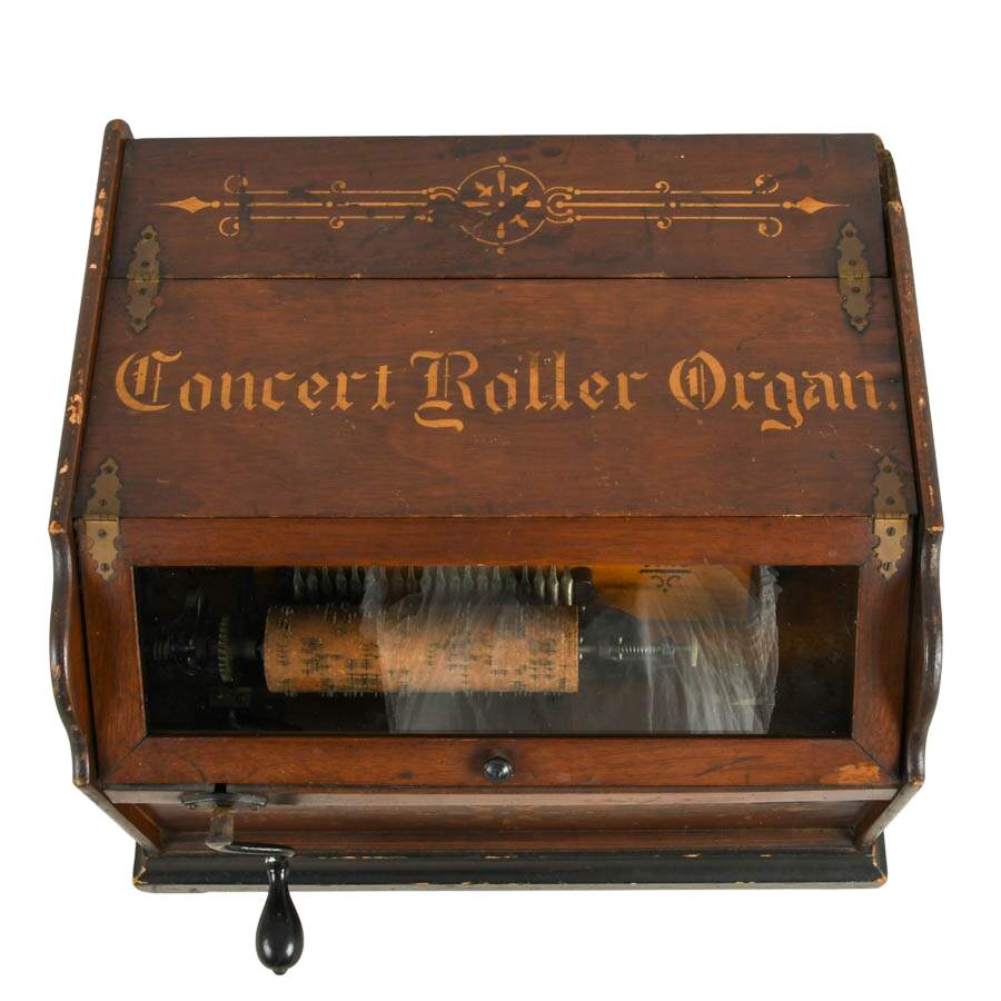 Antique Autophone Company Concert Roller Organ with 10 Rollers-7