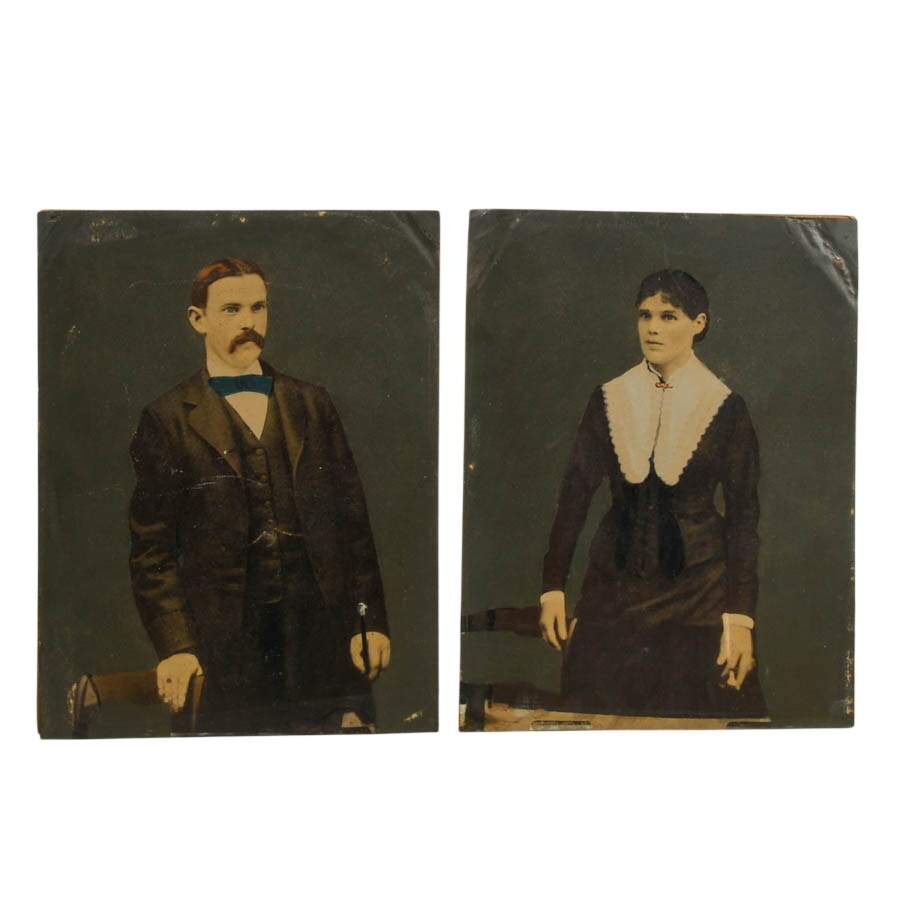 Pair of Hand-Painted Tintype Patrick and Julia Dempsey on their Wedding Day-1