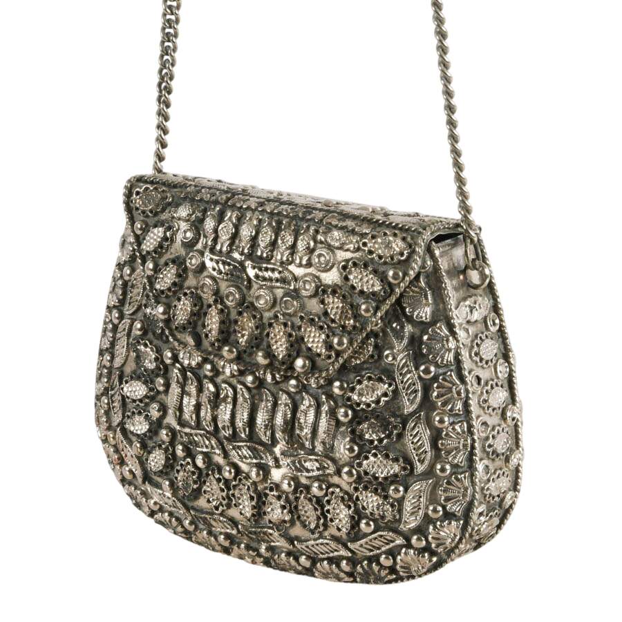 Vintage Sajai Metal Box Purse with Black Agate-3
