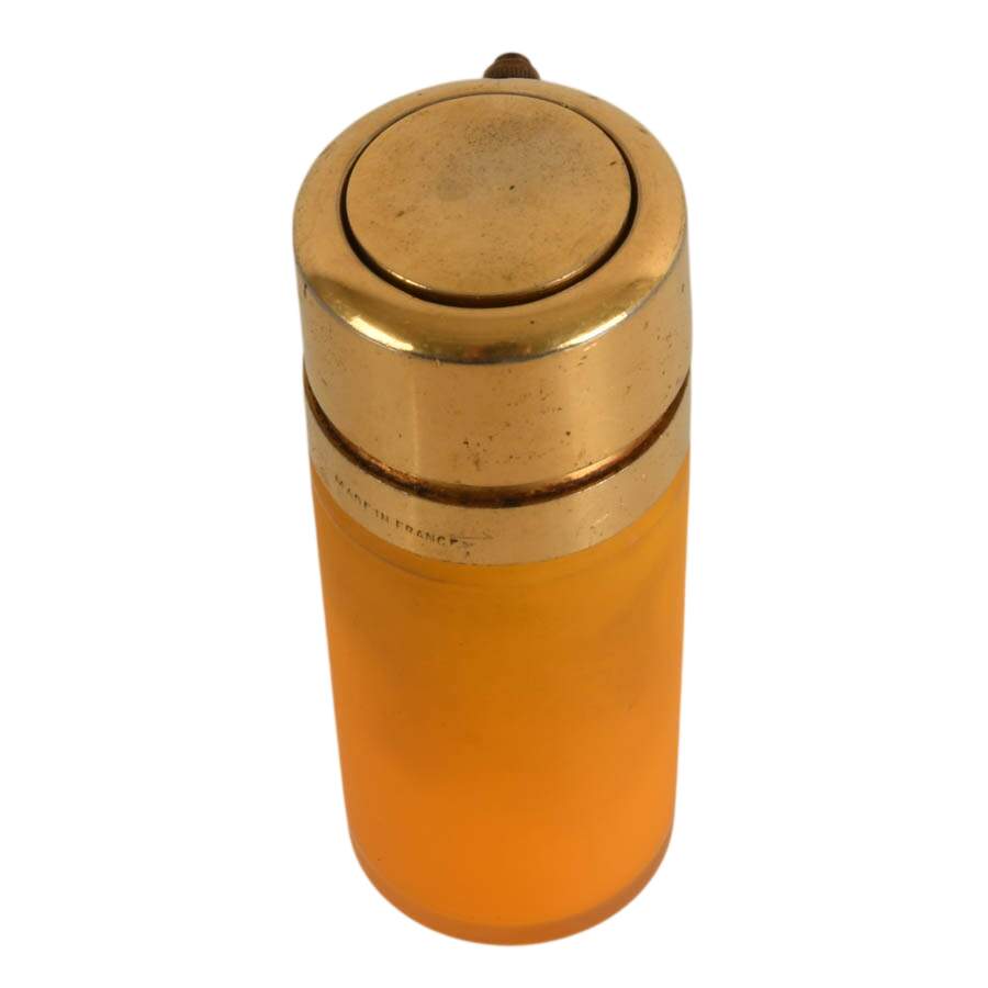 French Gilt Metal Frosted Orange Glass Piston Pump Atomizer-2
