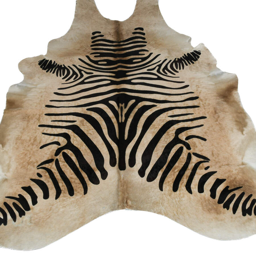 Natural Cowhide Rug with Stenciled Zebra Print-3