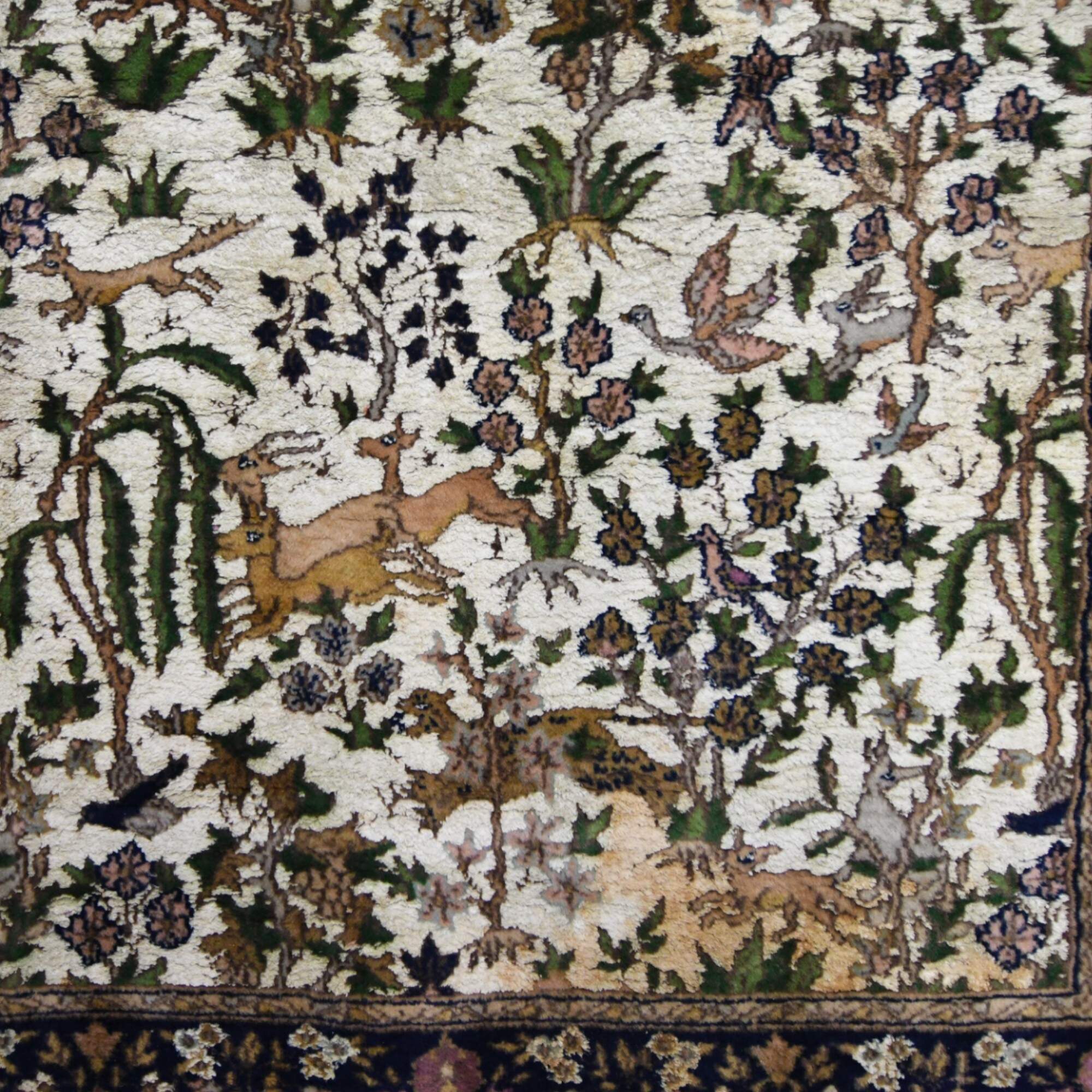 Signed Merino and Silk Blend Garden Scene Area Rug-8