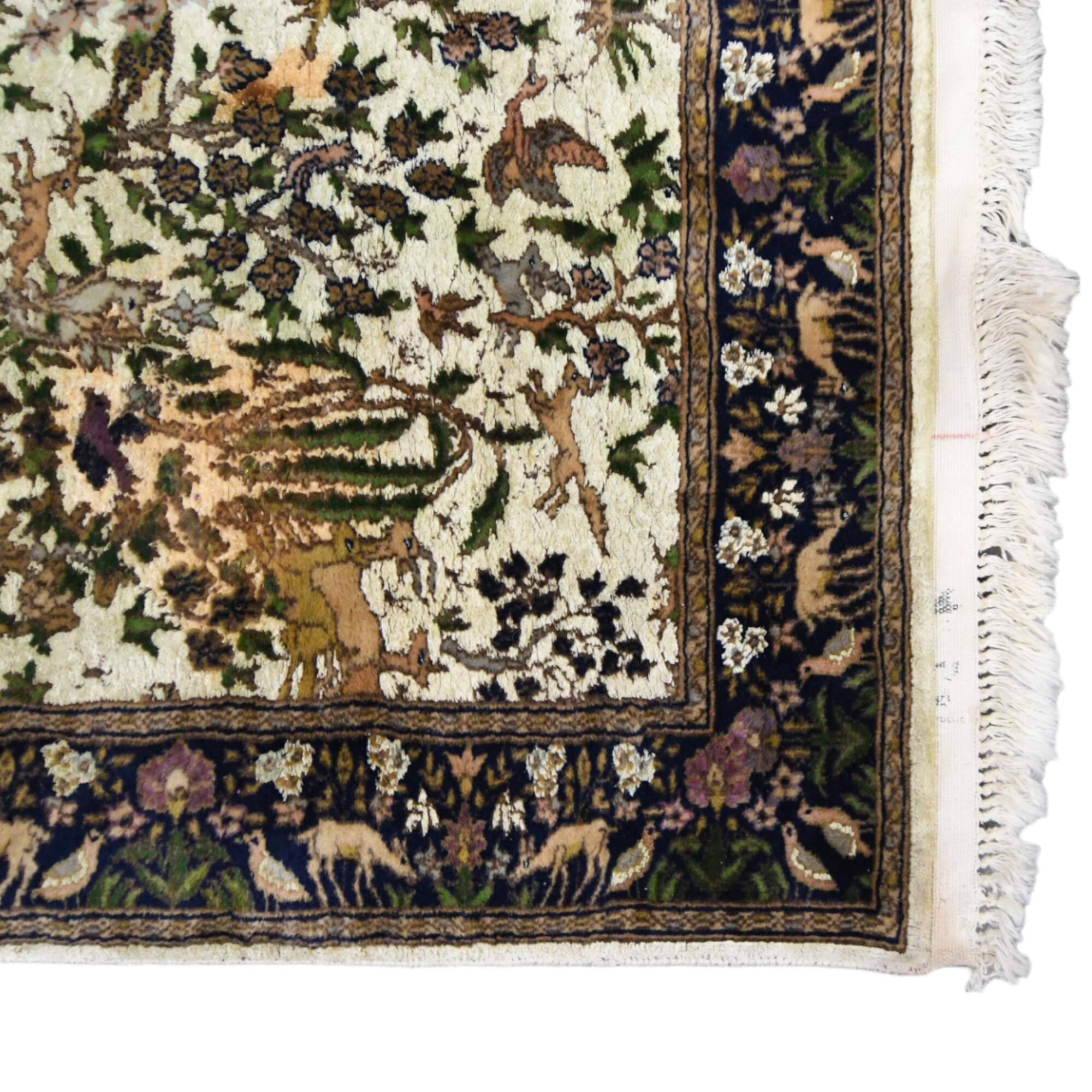 Signed Merino and Silk Blend Garden Scene Area Rug-5