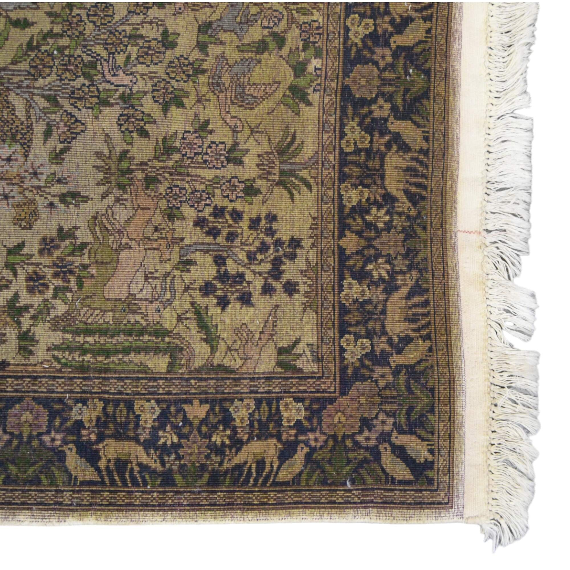 Signed Merino and Silk Blend Garden Scene Area Rug-3