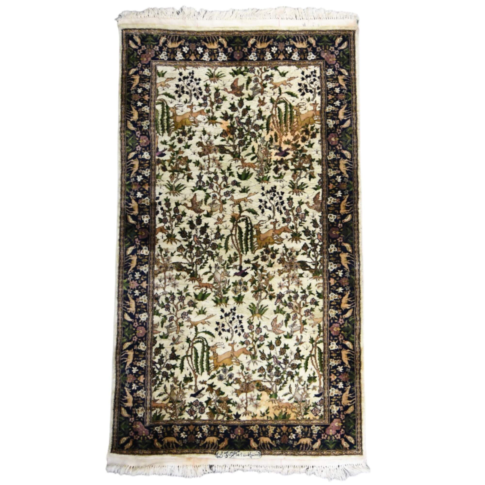 Signed Merino and Silk Blend Garden Scene Area Rug-1