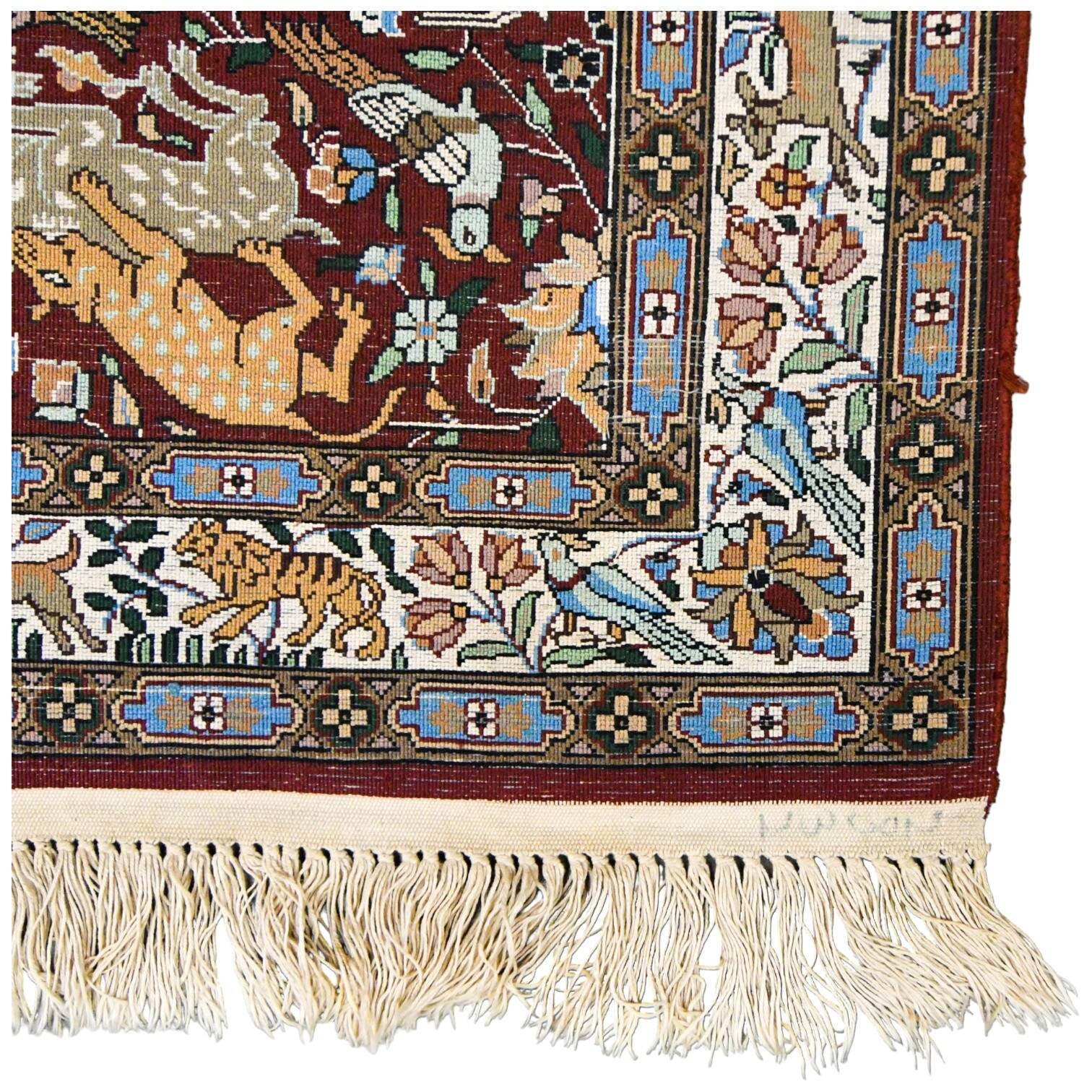 Persian Hand Tuffed Silk Pictoral Animal Scene Rug-8