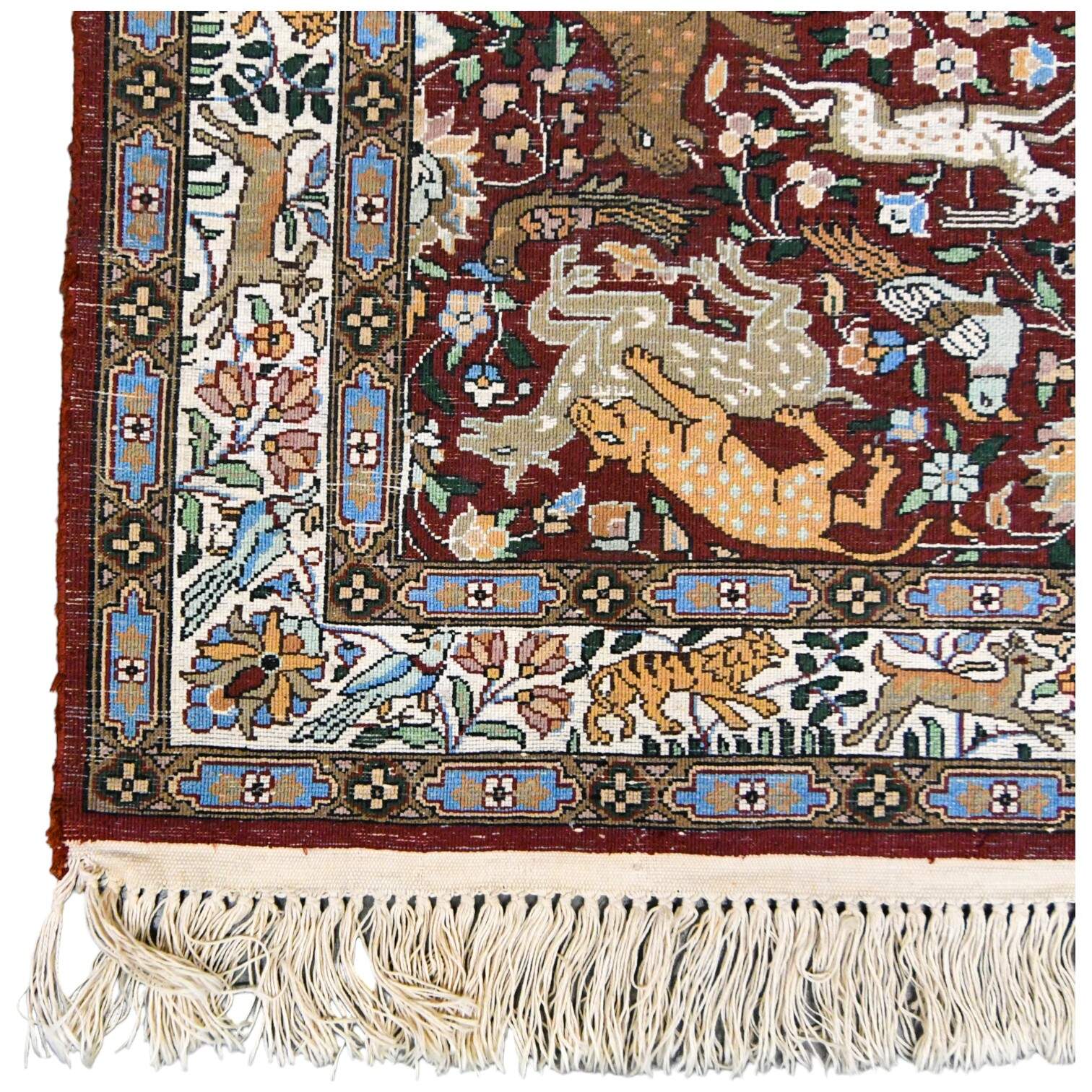Persian Hand Tuffed Silk Pictoral Animal Scene Rug-7