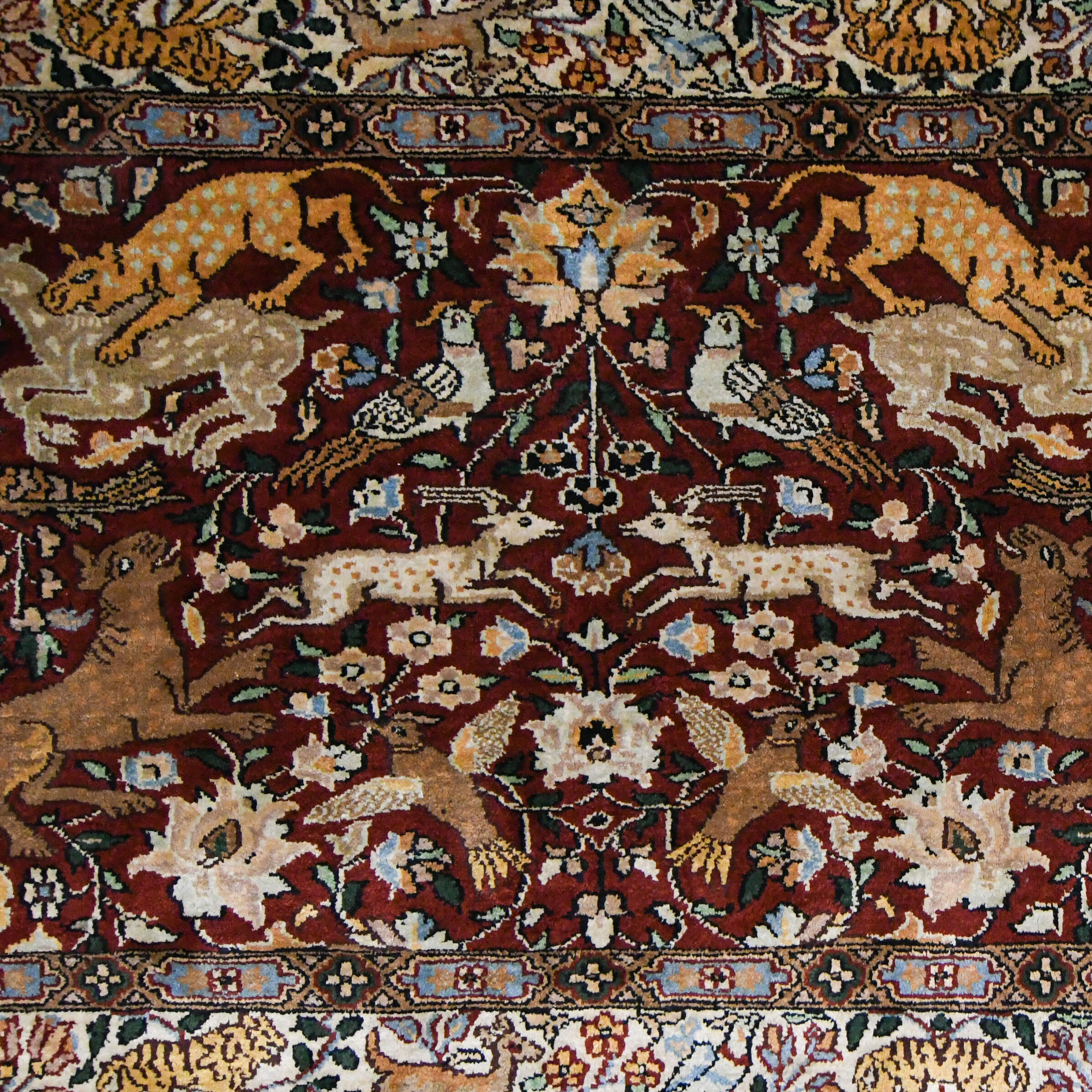 Persian Hand Tuffed Silk Pictoral Animal Scene Rug-5
