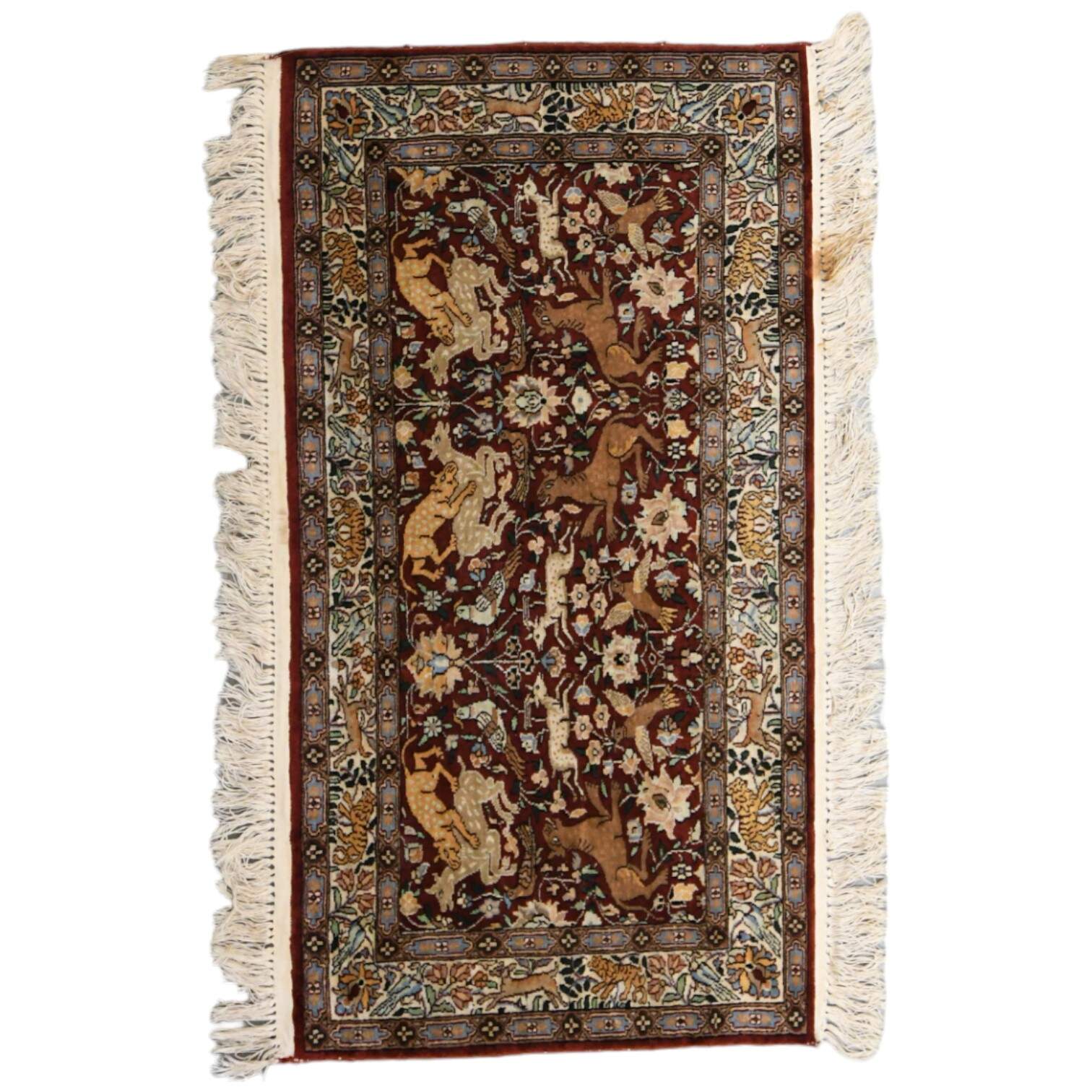 Persian Hand Tuffed Silk Pictoral Animal Scene Rug-1