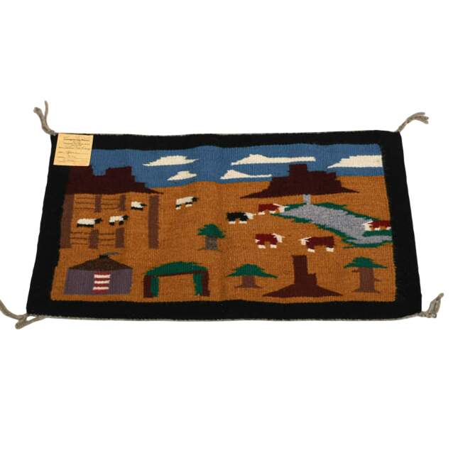 Handwoven by Ella Mae Kage Wool Pictorial Farm Navajo Rug-4