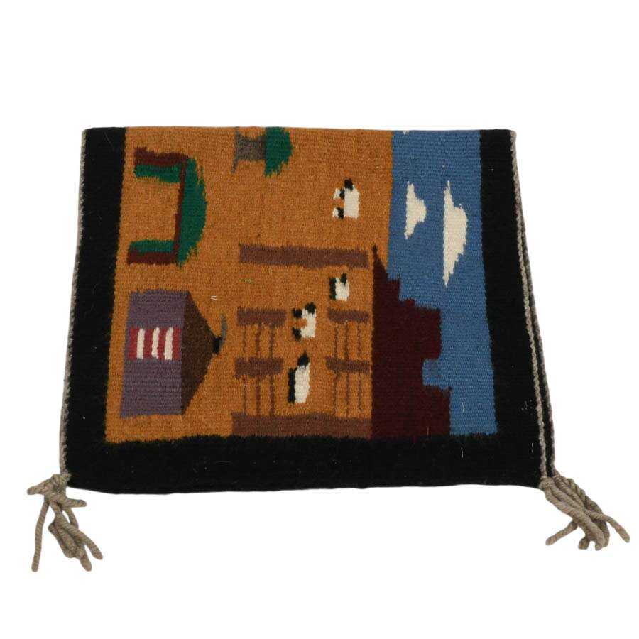 Handwoven by Ella Mae Kage Wool Pictorial Farm Navajo Rug-2