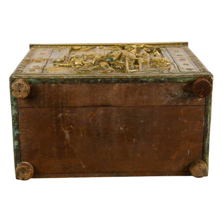 Victorian Repoussé Brass Fireplace Kindling Storage Box-9