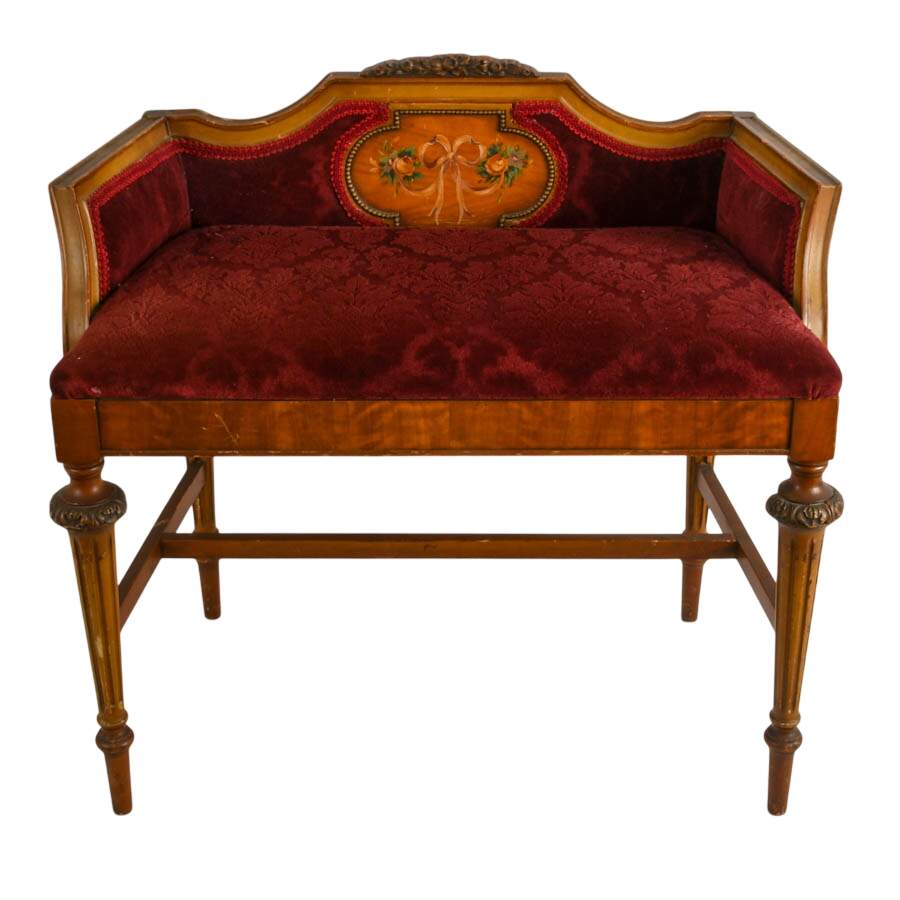 Antique English Wood Settee with Hand-Painted Details-4