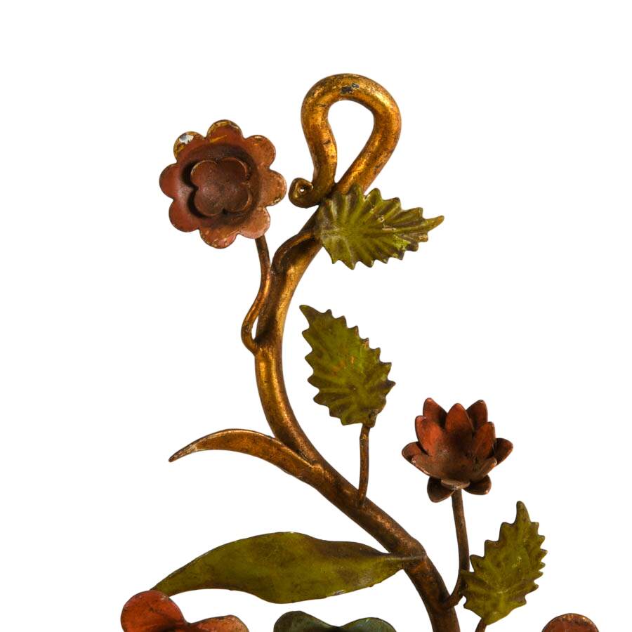 Antique Pair of French Tôle Peinte Floral Wall Sconces-5