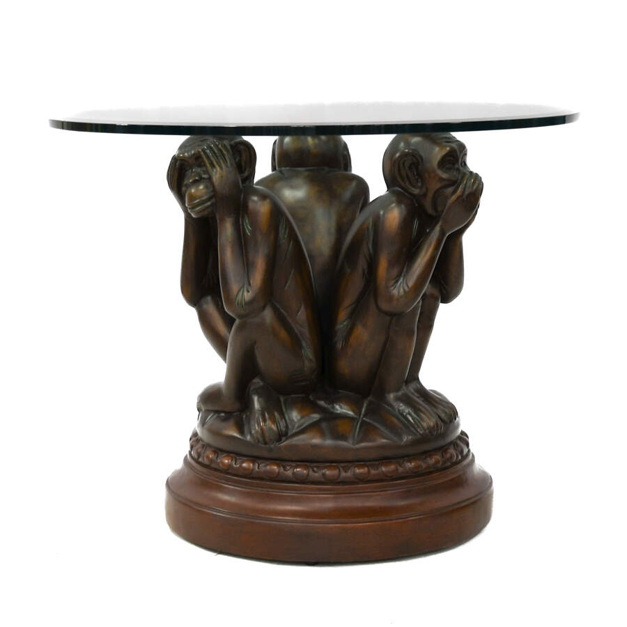 Whimsical Three Wise Monkeys Revolving Sculpture Table-1