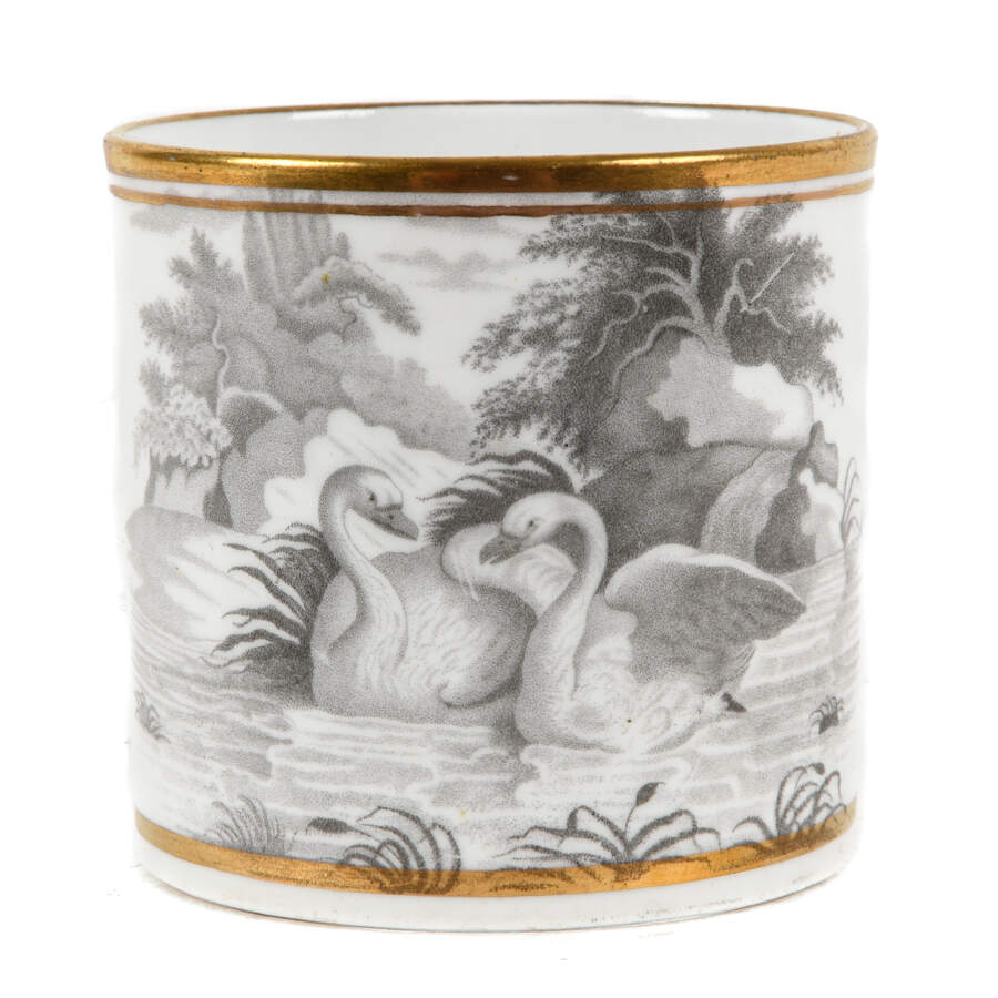 Antique Rare Spode Bat Print Coffee Cup with Swans-6