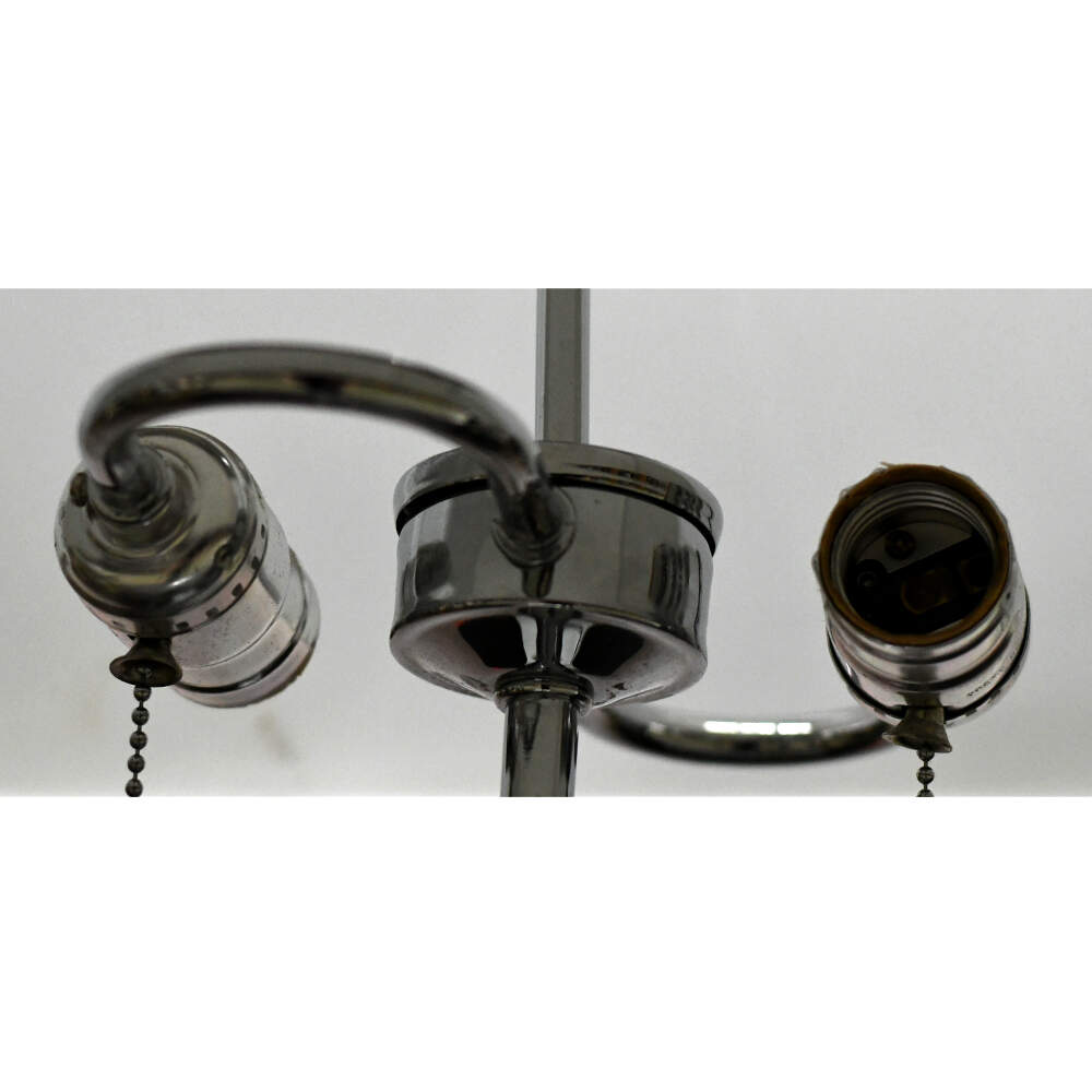 Black Leather and Silver Chrome Dual Light Table Lamps-11